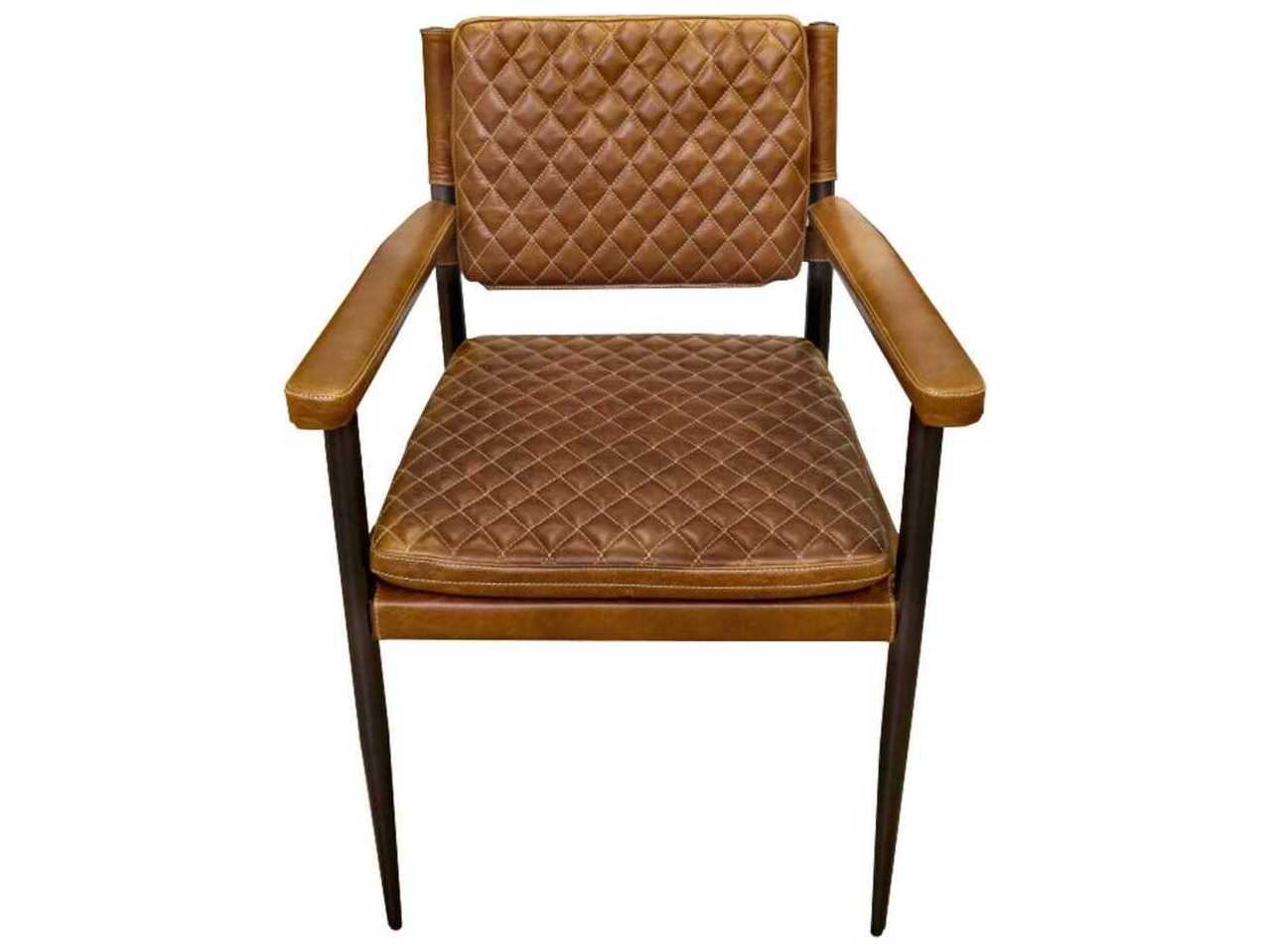 Pasargad Home Vicenza Capri Brown Leather Arm Dining Chair