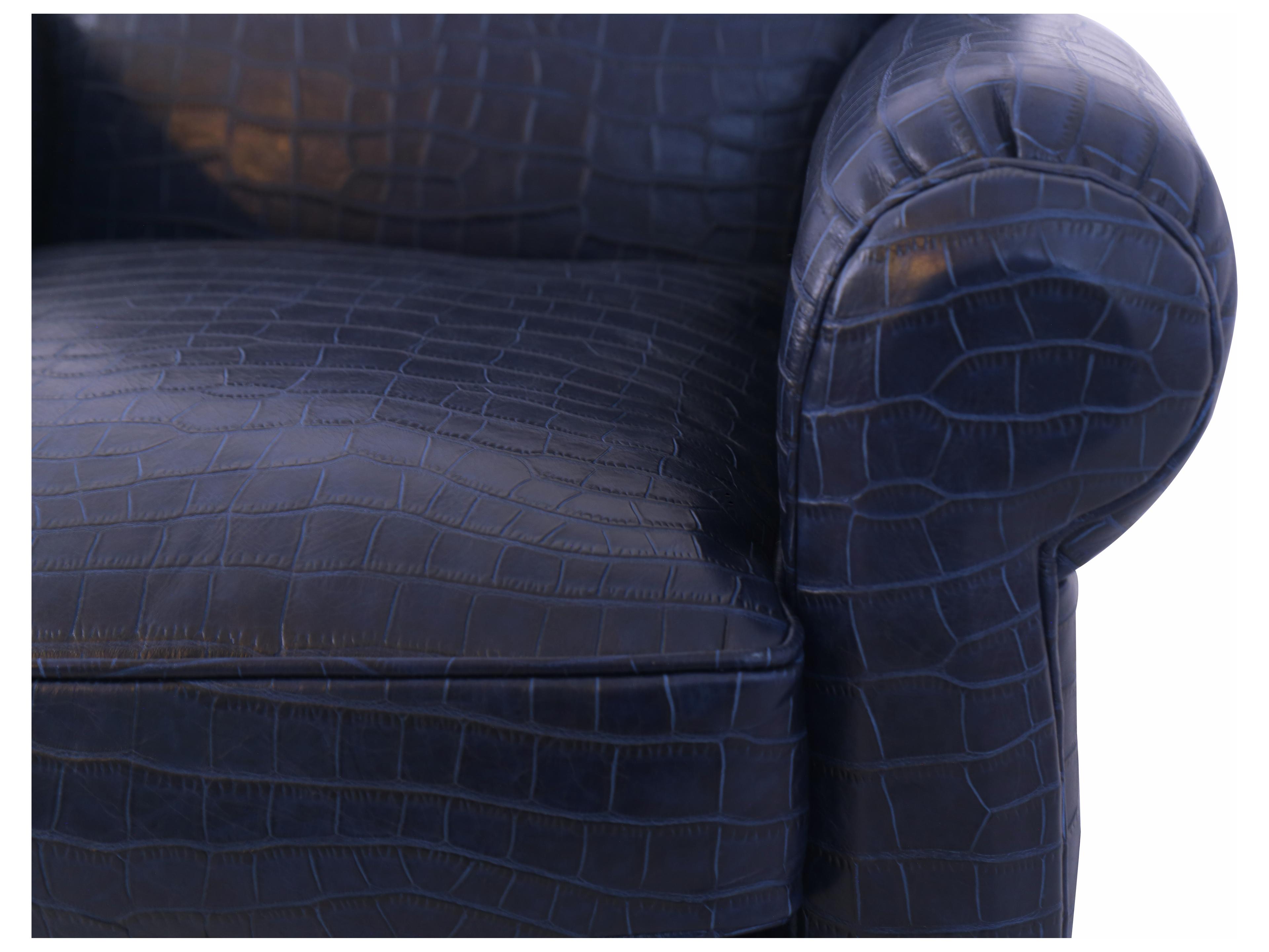 Pasargad Home Vicenza Palermo Blue Leather Accent Chair