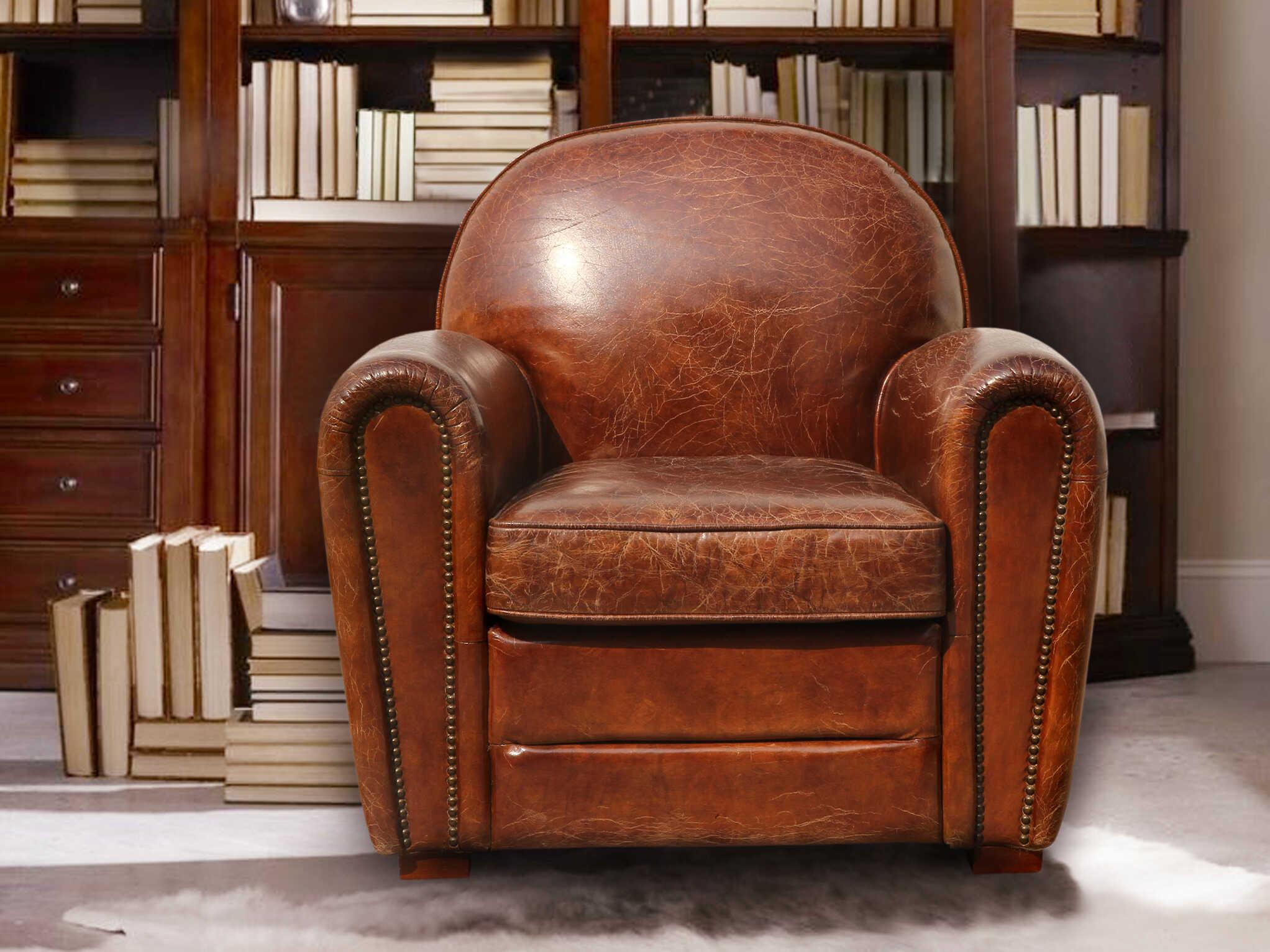 Pasargad Home Paris Club Brown Leather Chair