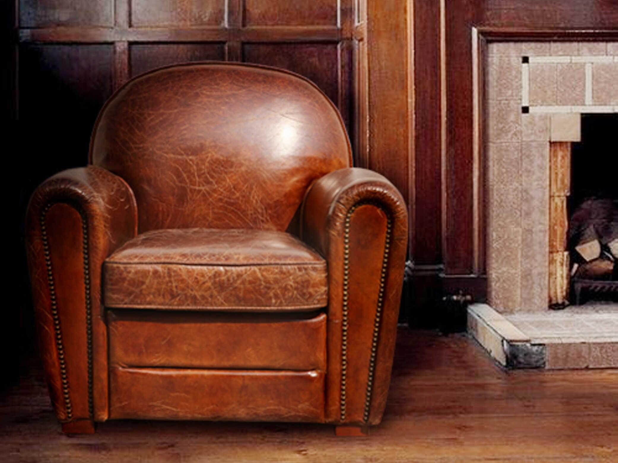Pasargad Home Paris Club Brown Leather Chair