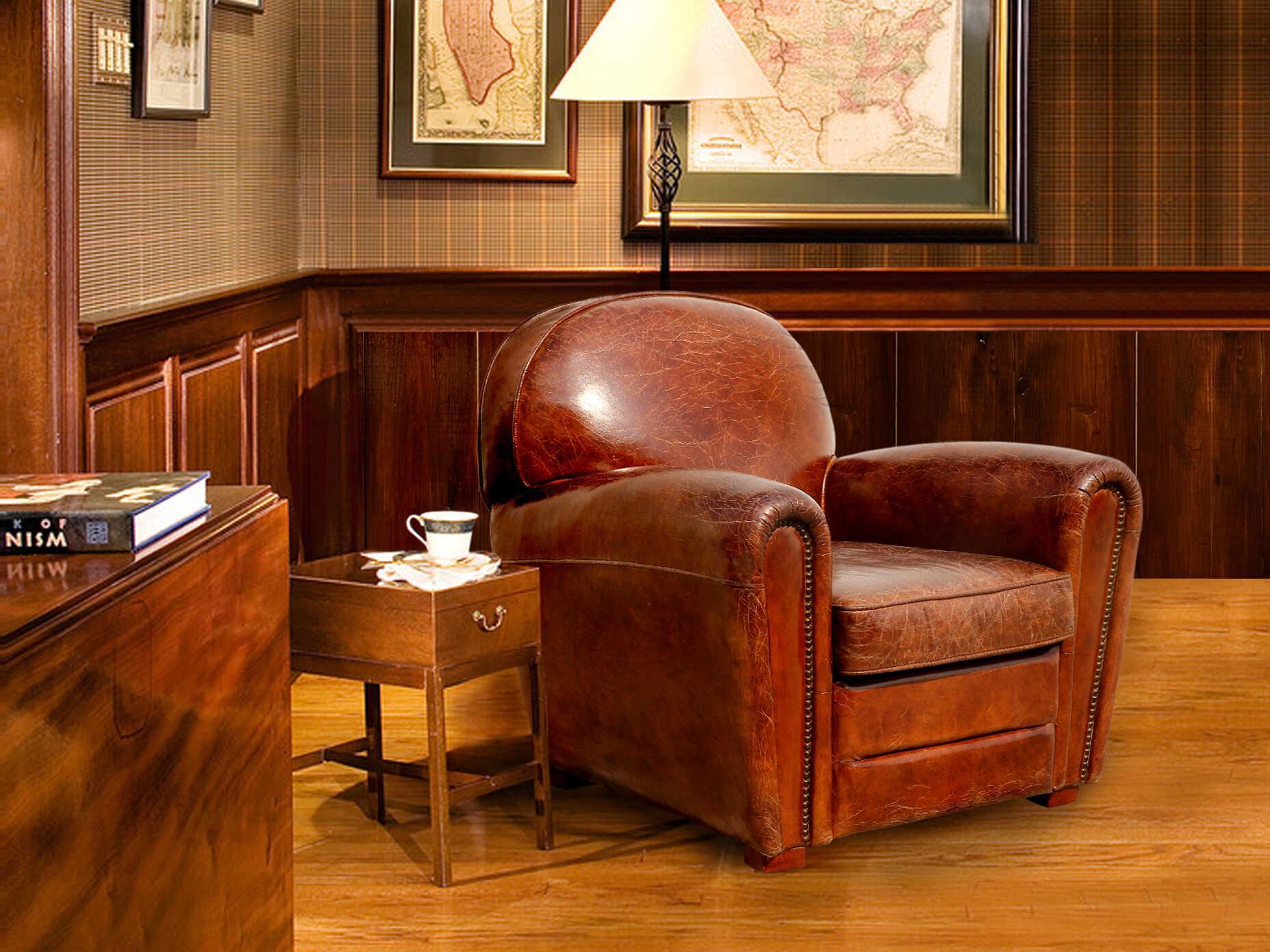 Pasargad Home Paris Club Brown Leather Chair