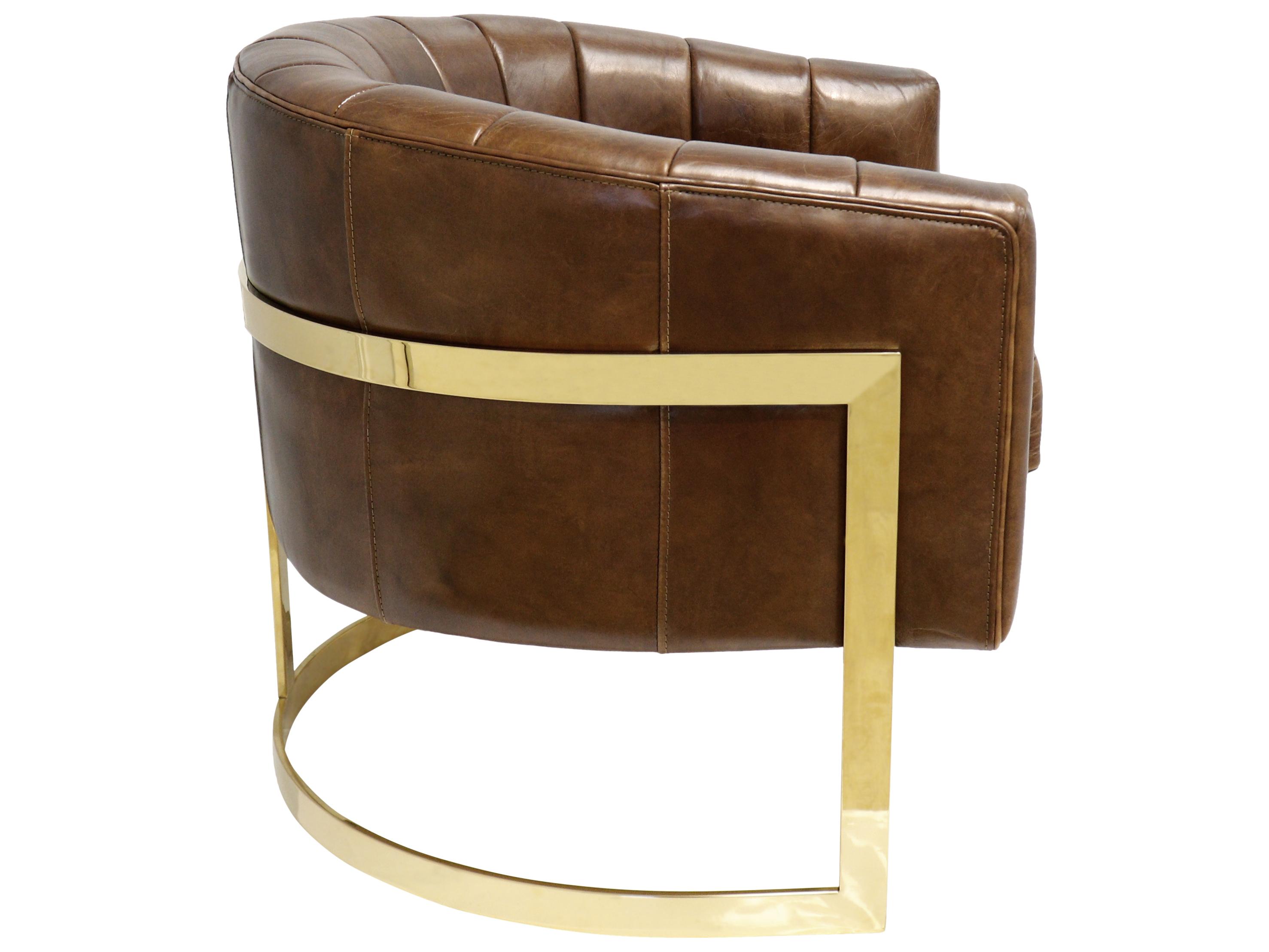 Pasargad Home Vicenza Castello Brown Leather Accent Chair