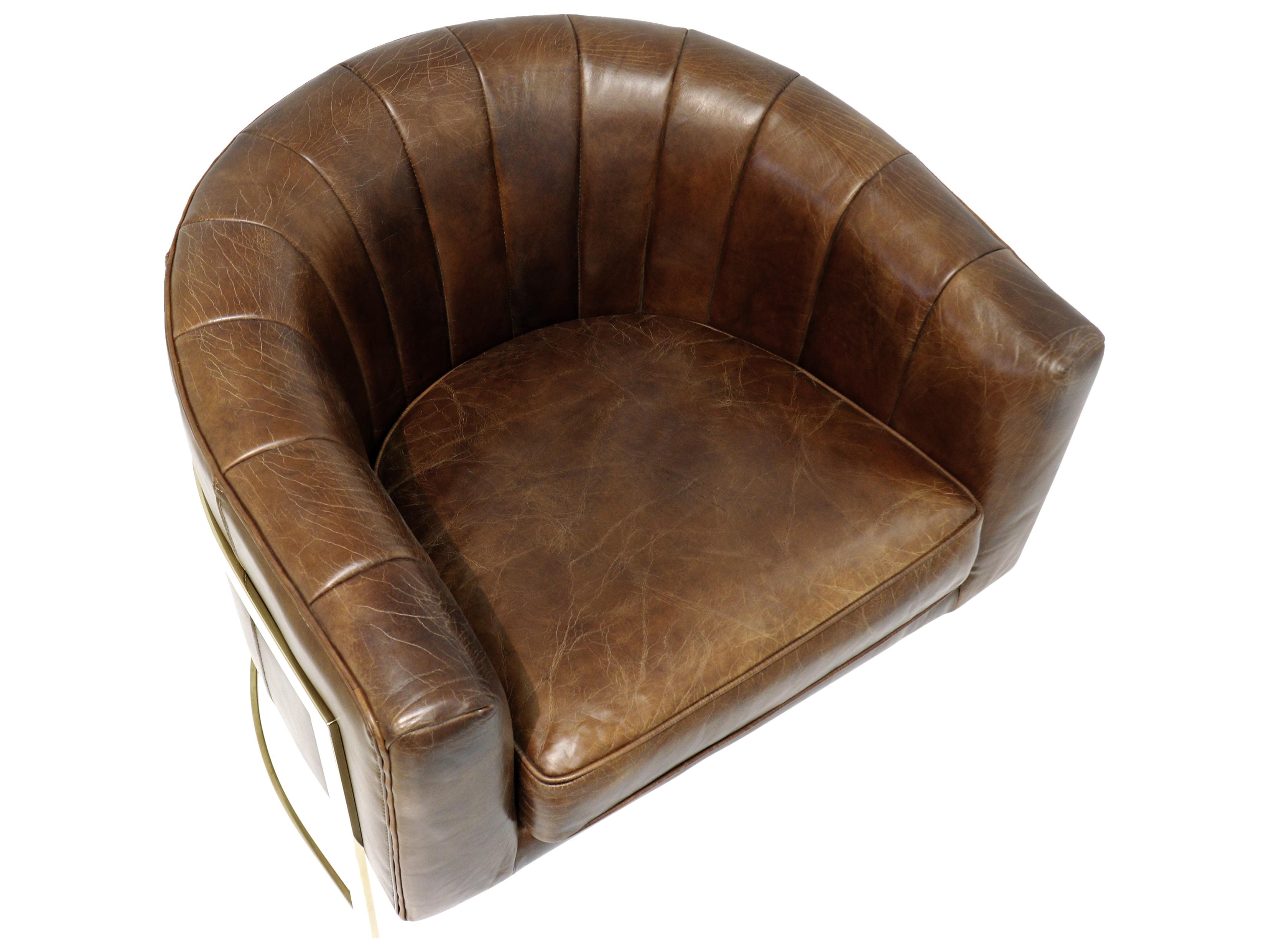 Pasargad Home Vicenza Castello Brown Leather Accent Chair