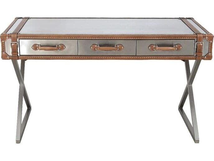Pasargad Home Vicenza Brookline Brown Silver Writing Desk
