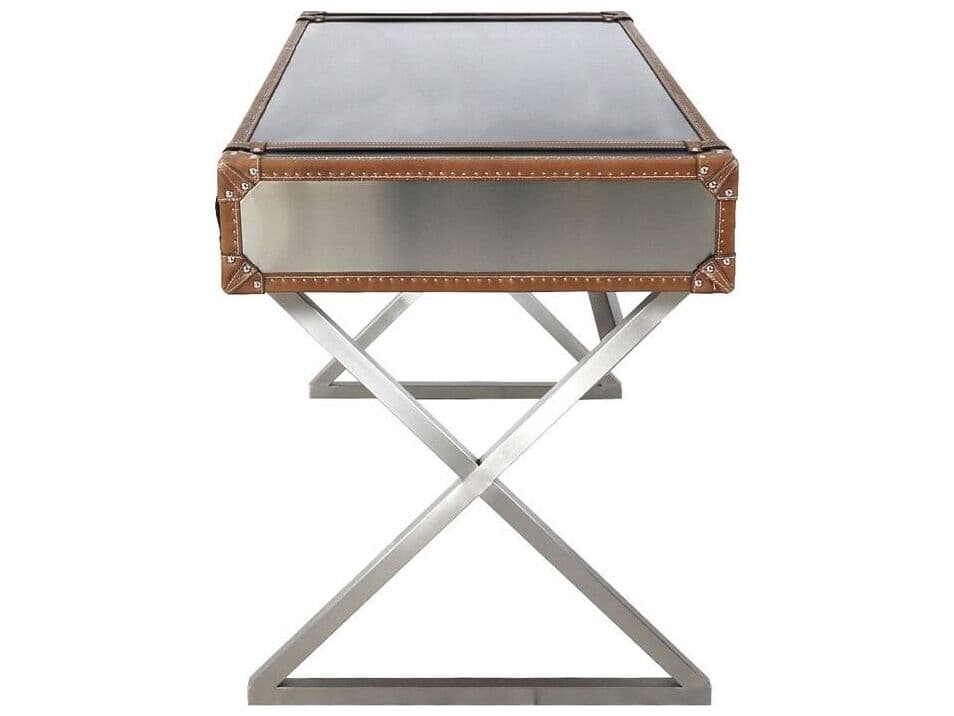 Pasargad Home Vicenza Brookline Brown Silver Writing Desk