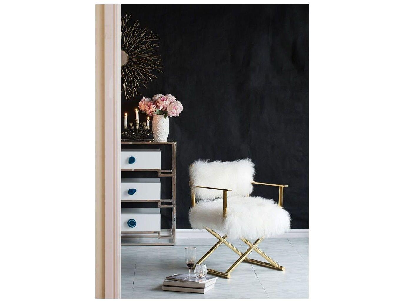 Pasargad Home Paris Love White Fur Accent Chair