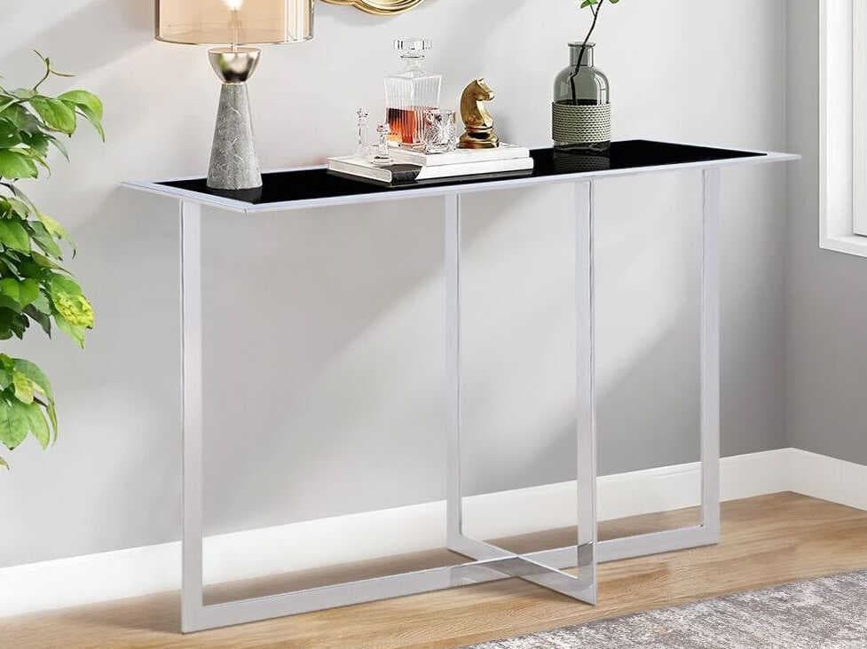 Pasargad Home Luxe Rectangular Glass Black Chrome Console Table