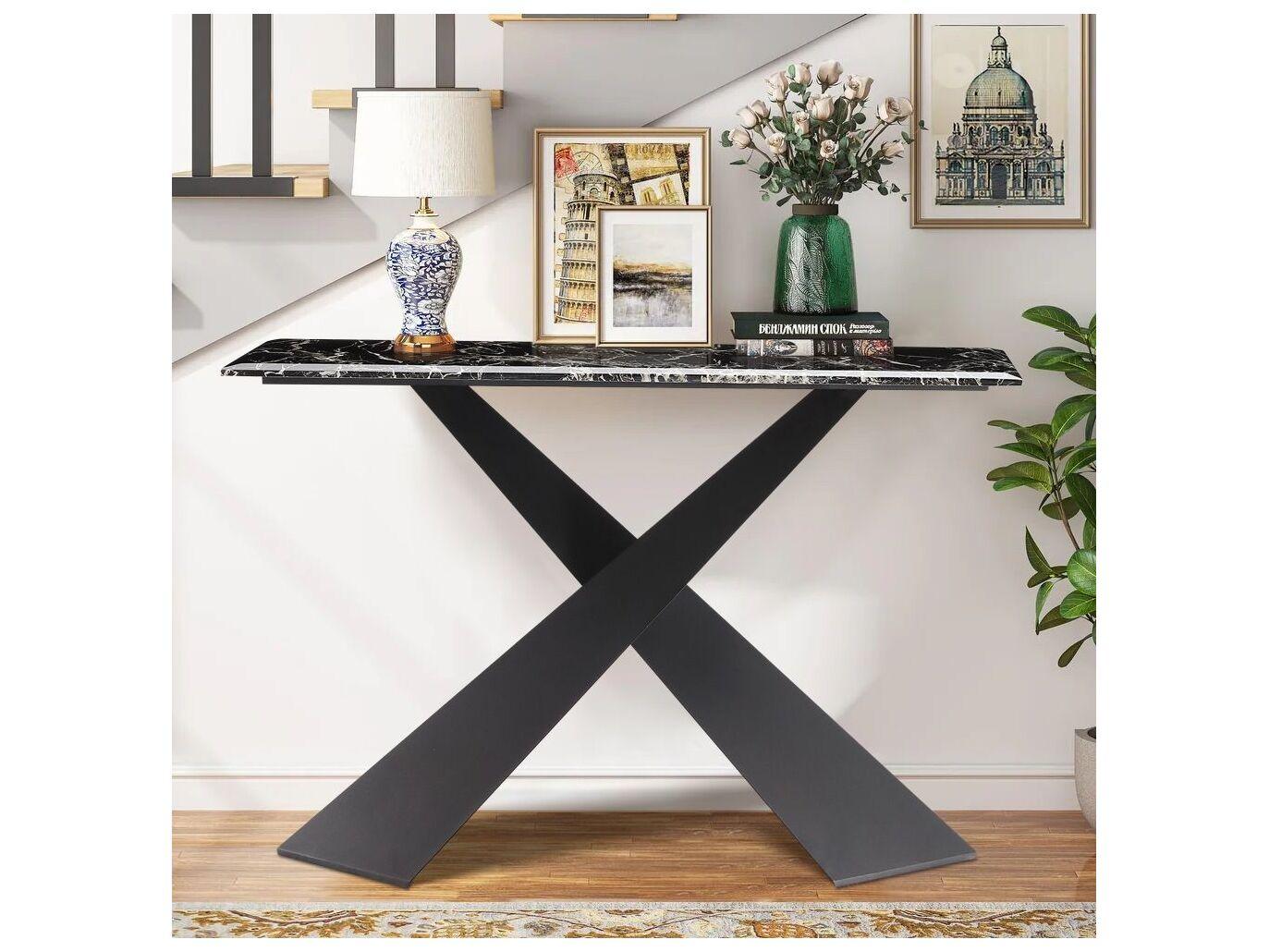 Pasargad Home Luxe Rectangular Marble Black Console Table