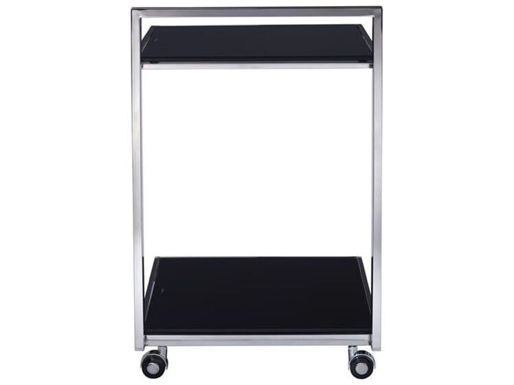 Pasargad Home Luxe Glass Silver Black Chrome Bar Cart