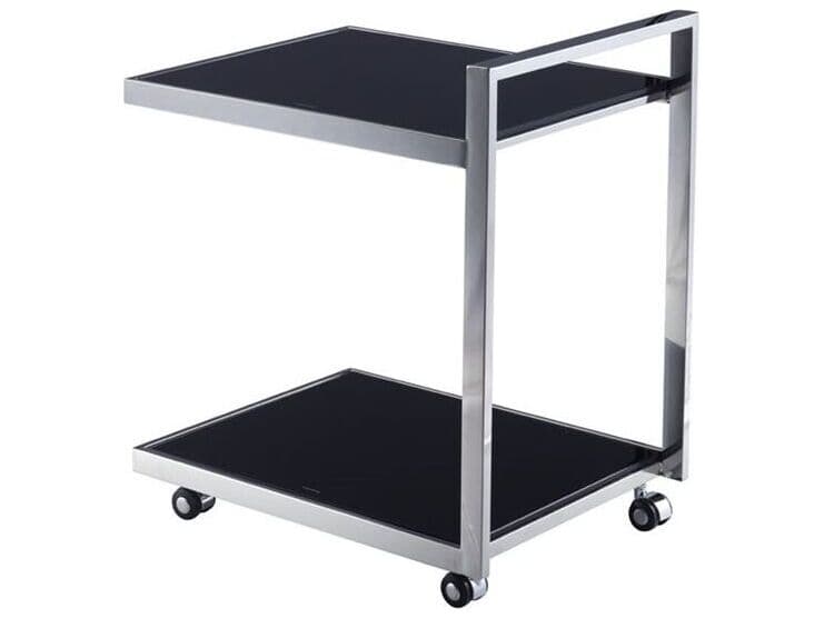 Pasargad Home Luxe Glass Silver Black Chrome Bar Cart
