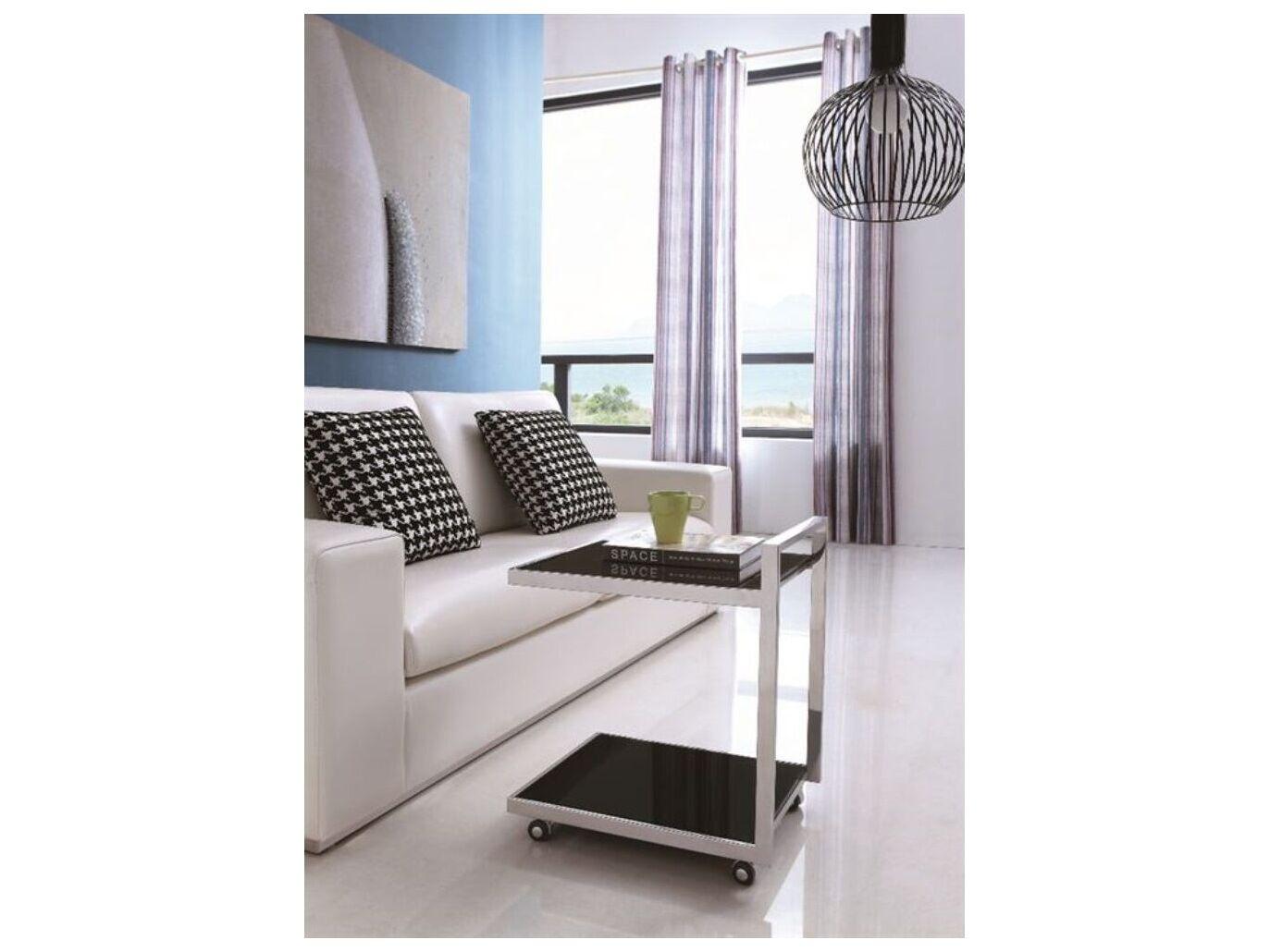 Pasargad Home Luxe Glass Silver Black Chrome Bar Cart