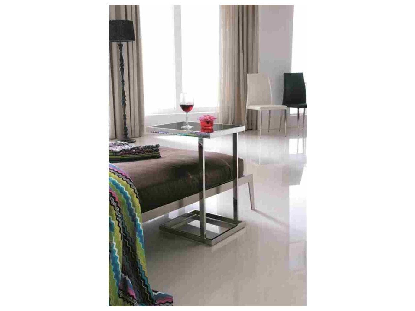 Pasargad Home Luxe Rectangular Glass Black Chrome End Table