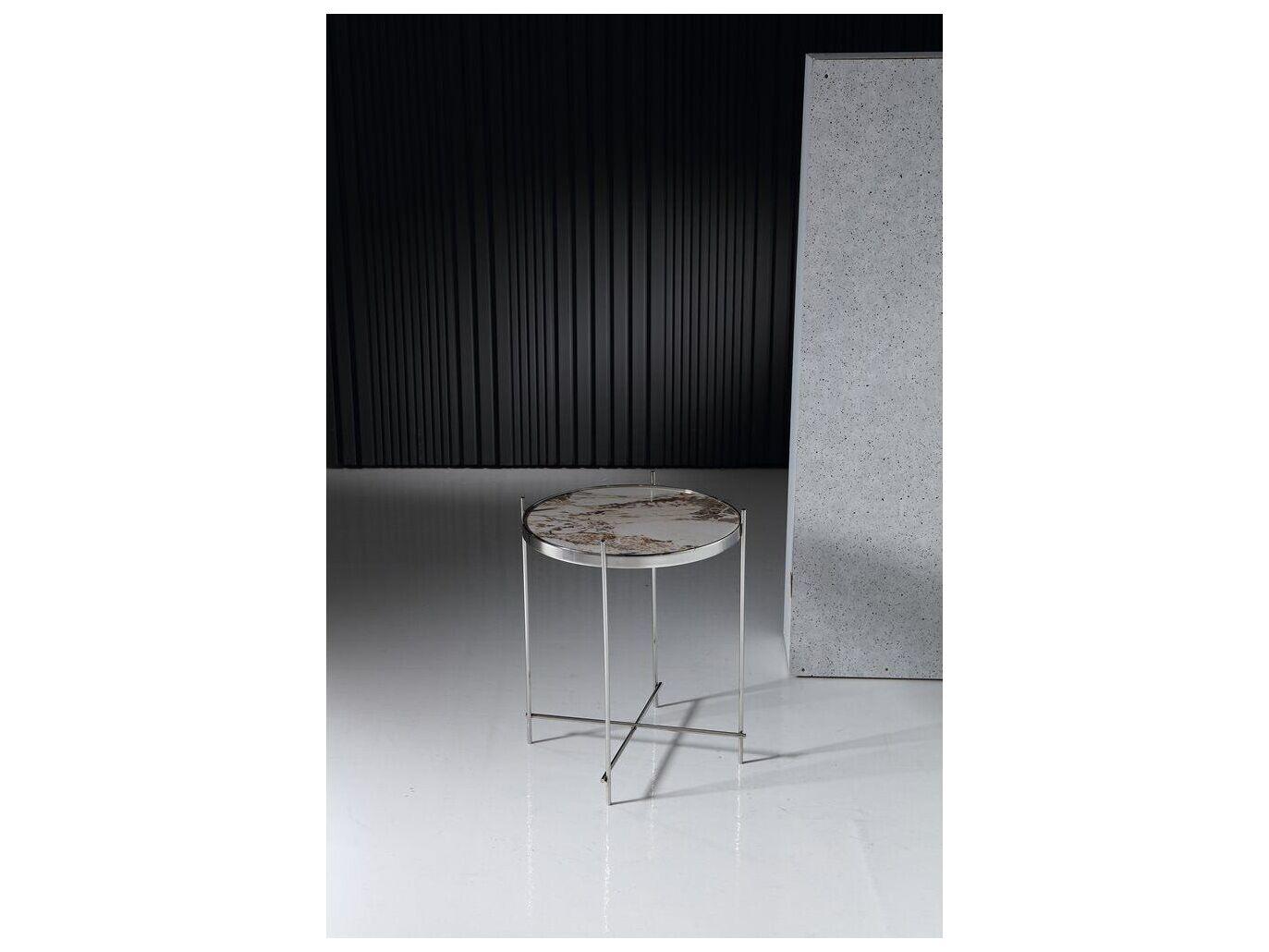 Pasargad Home Luxe Round Glass Multi Chrome End Table