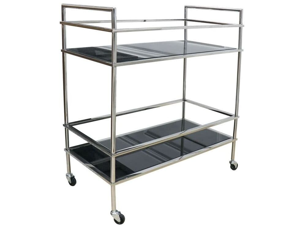 Pasargad Home Luxe Glass Silver Black Chrome Bar Cart