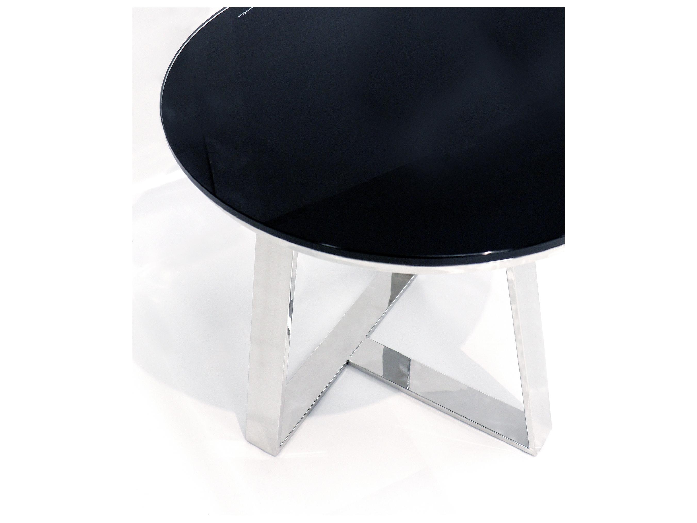 Pasargad Home Luxe Round Glass Black Chrome End Table