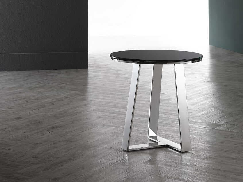 Pasargad Home Luxe Round Glass Black Chrome End Table