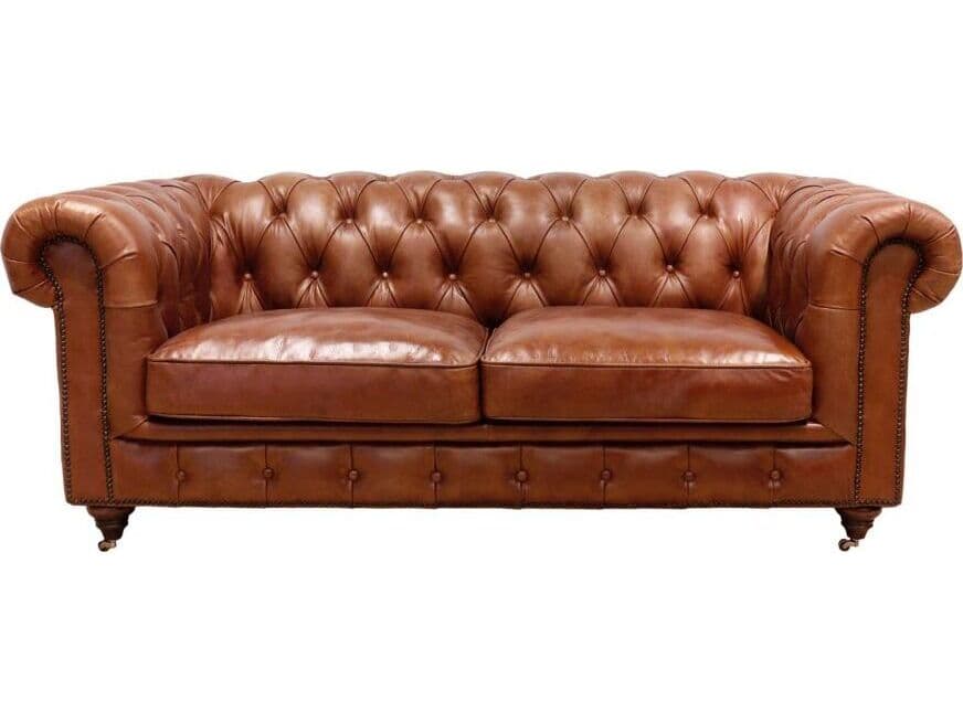 Pasargad Home Paris Club Chester Bay Brown Leather Loveseat
