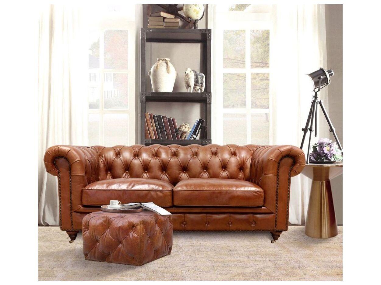 Pasargad Home Paris Club Chester Bay Brown Leather Loveseat