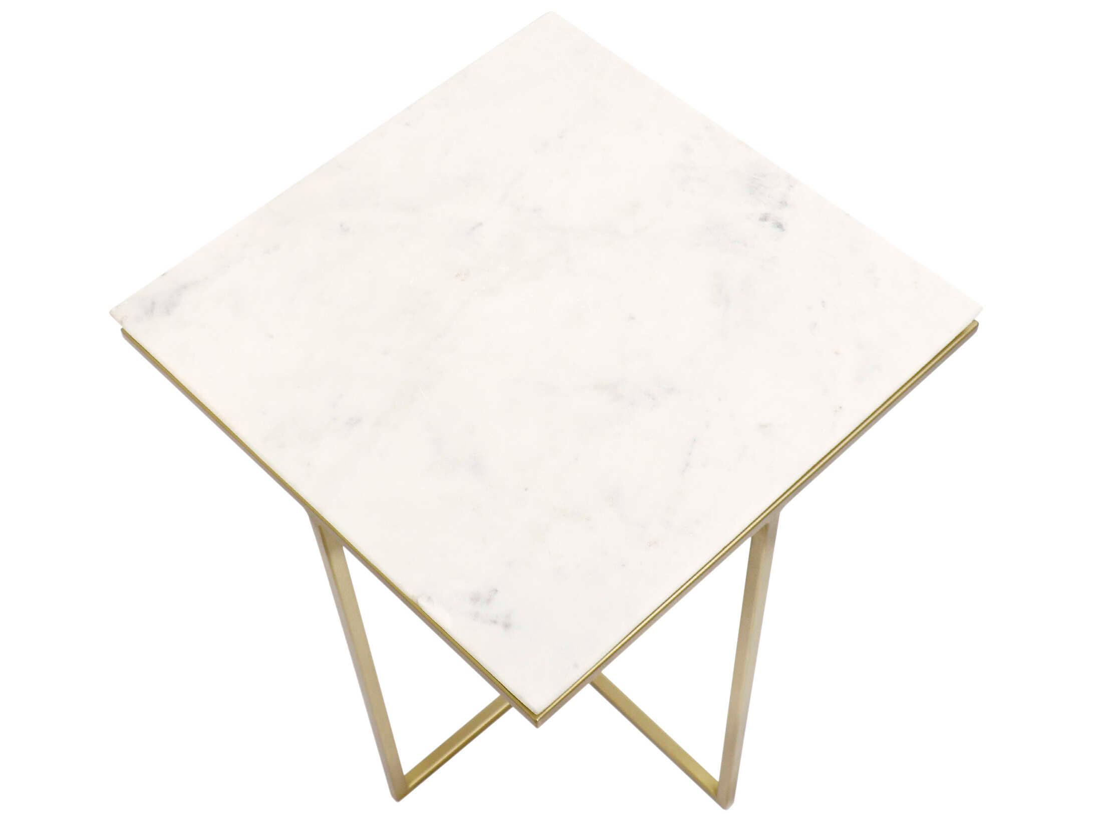 Pasargad Home Beacon Perama Square Marble White Gold End Table