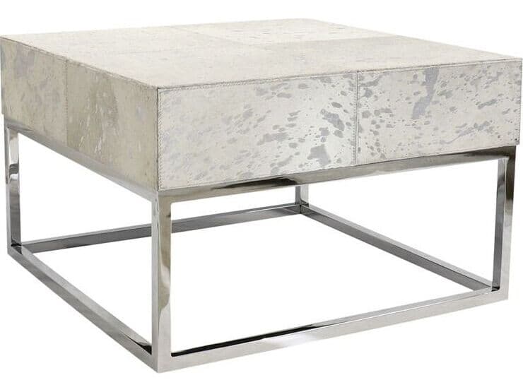 Pasargad Home Safari Square Leather Silver Coffee Table