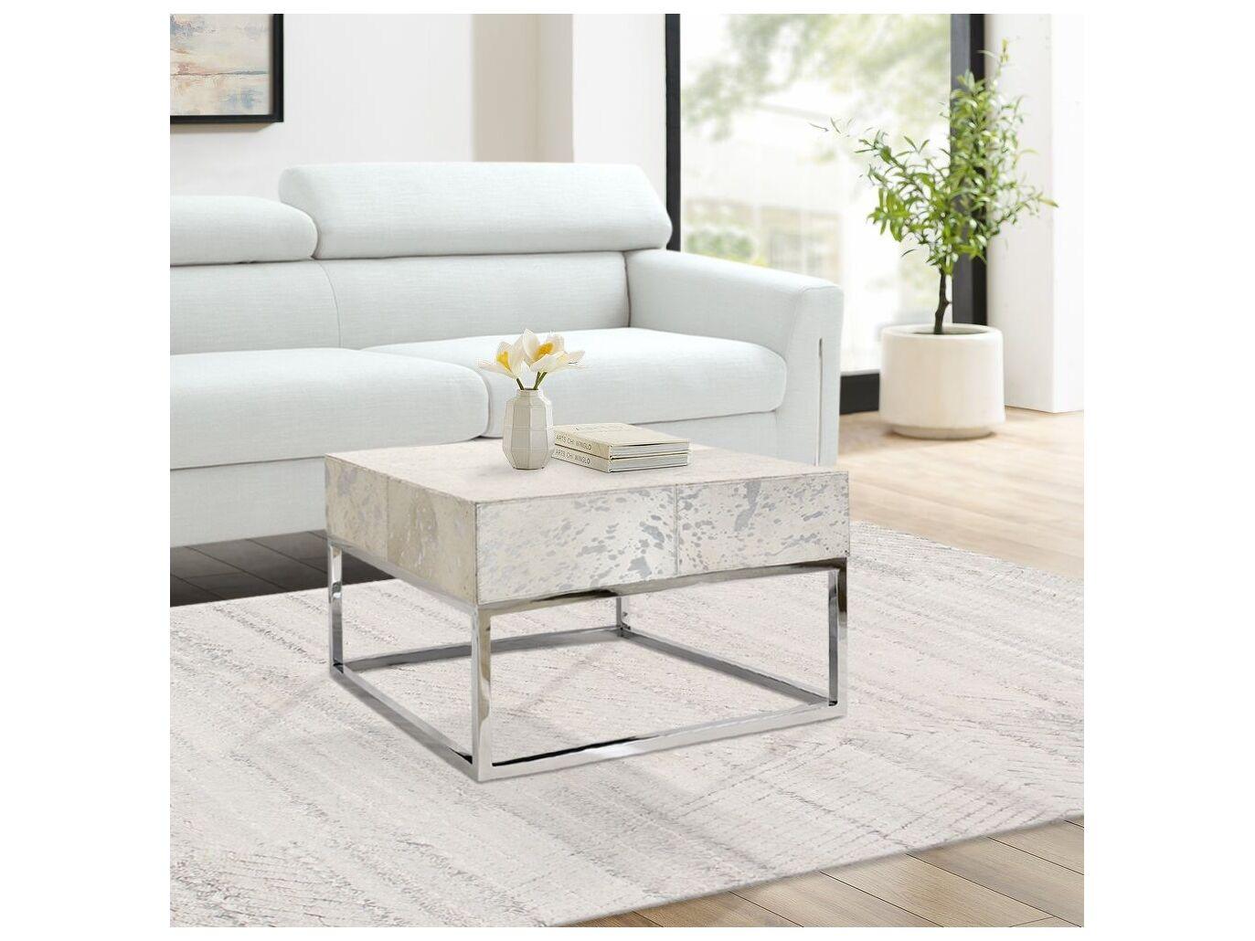 Pasargad Home Safari Square Leather Silver Coffee Table