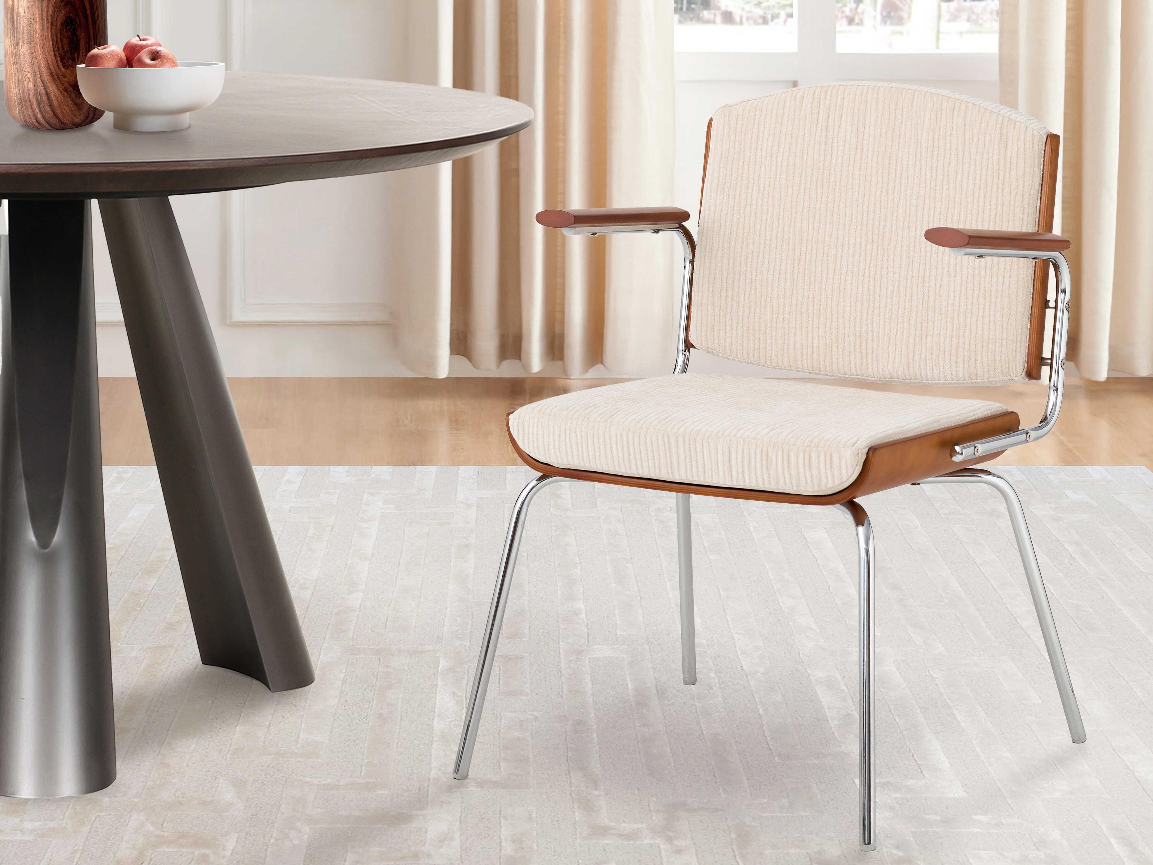 Pasargad Home Osaka Nara Plywood Beige Upholstered Arm Dining Chair