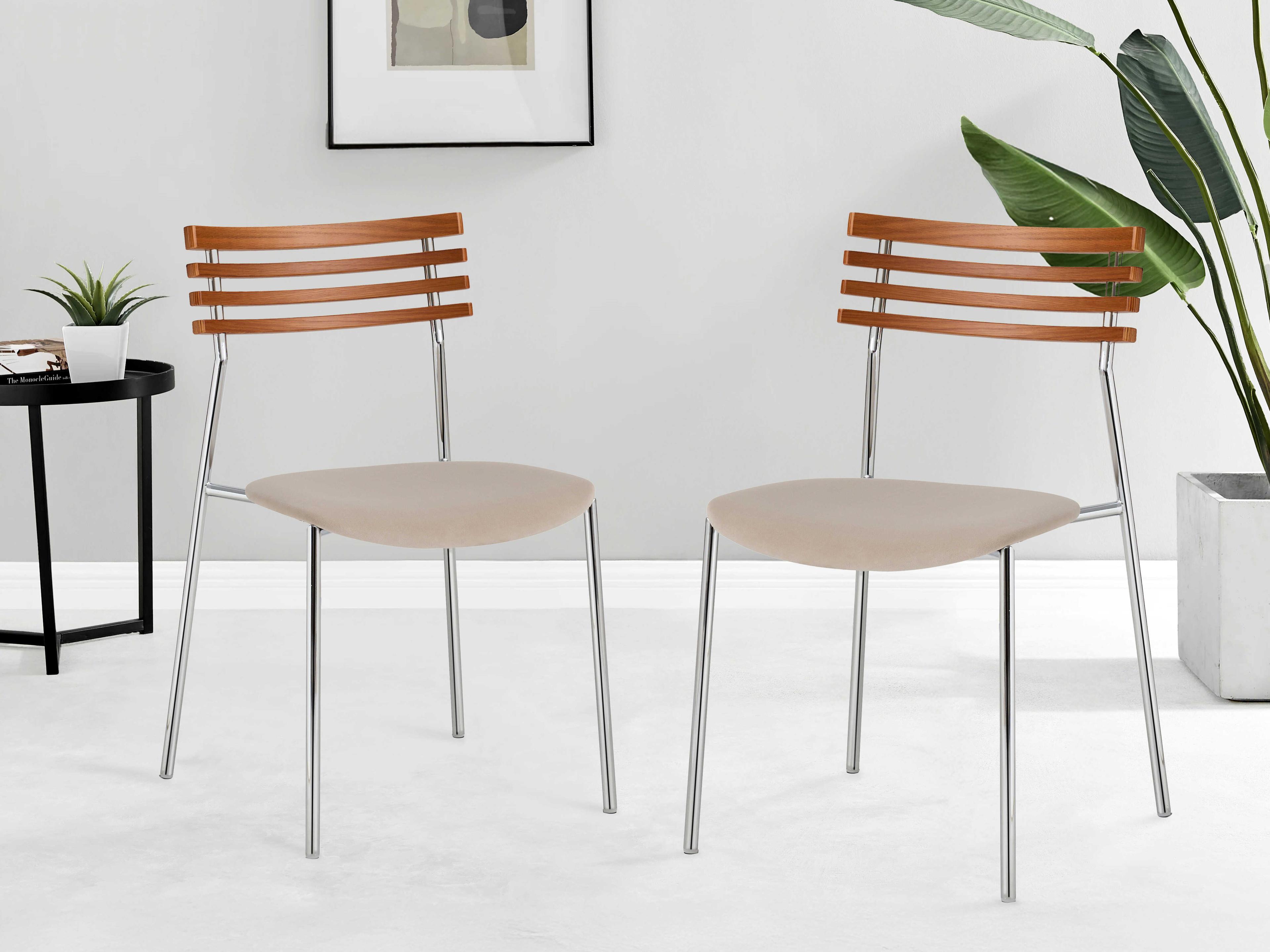 Pasargad Home Osaka Saga Beech Wood Beige Upholstered Armless Dining Chair Set of 2