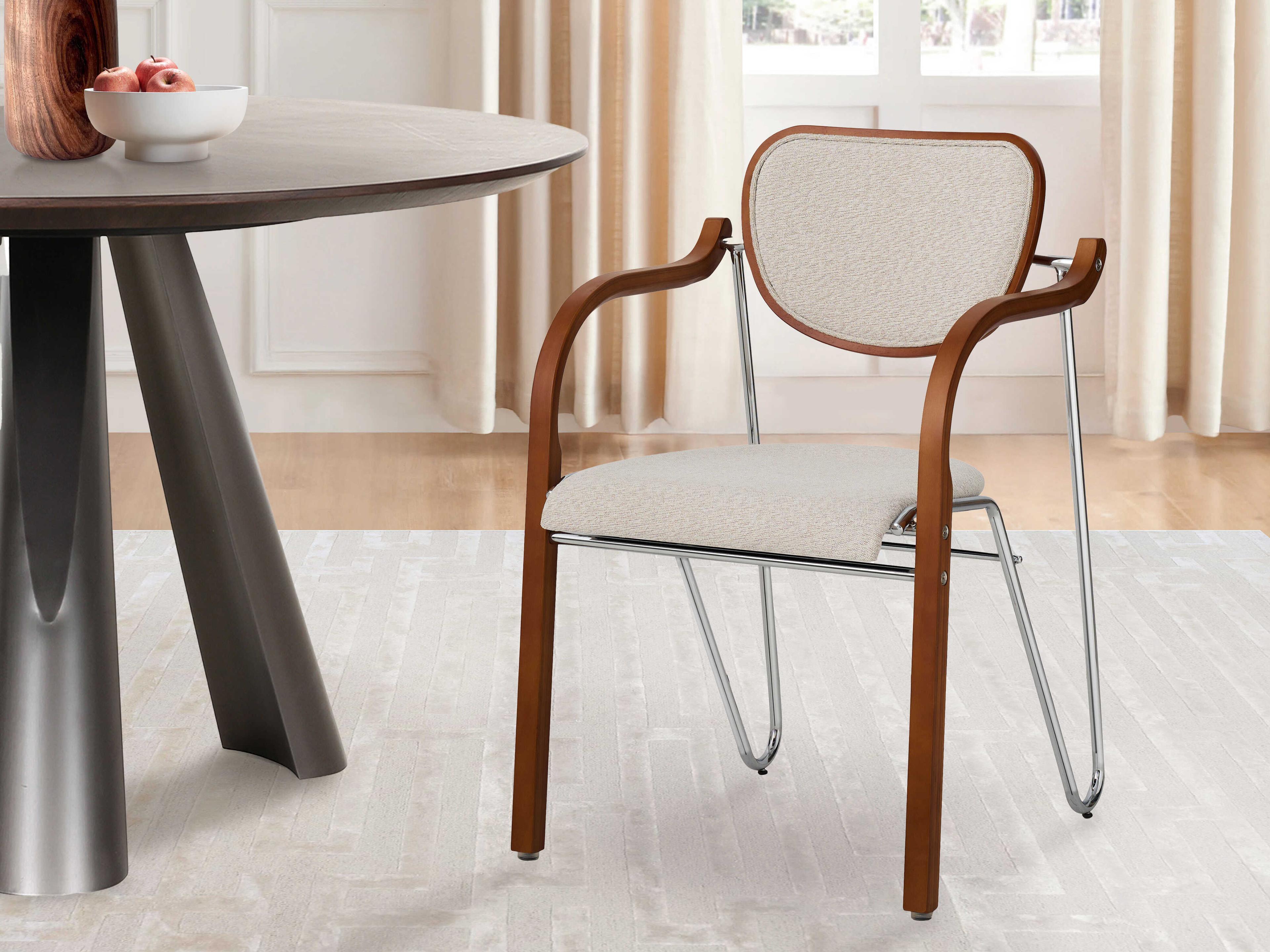 Pasargad Home Osaka Gifu Plywood Beige Upholstered Arm Dining Chair