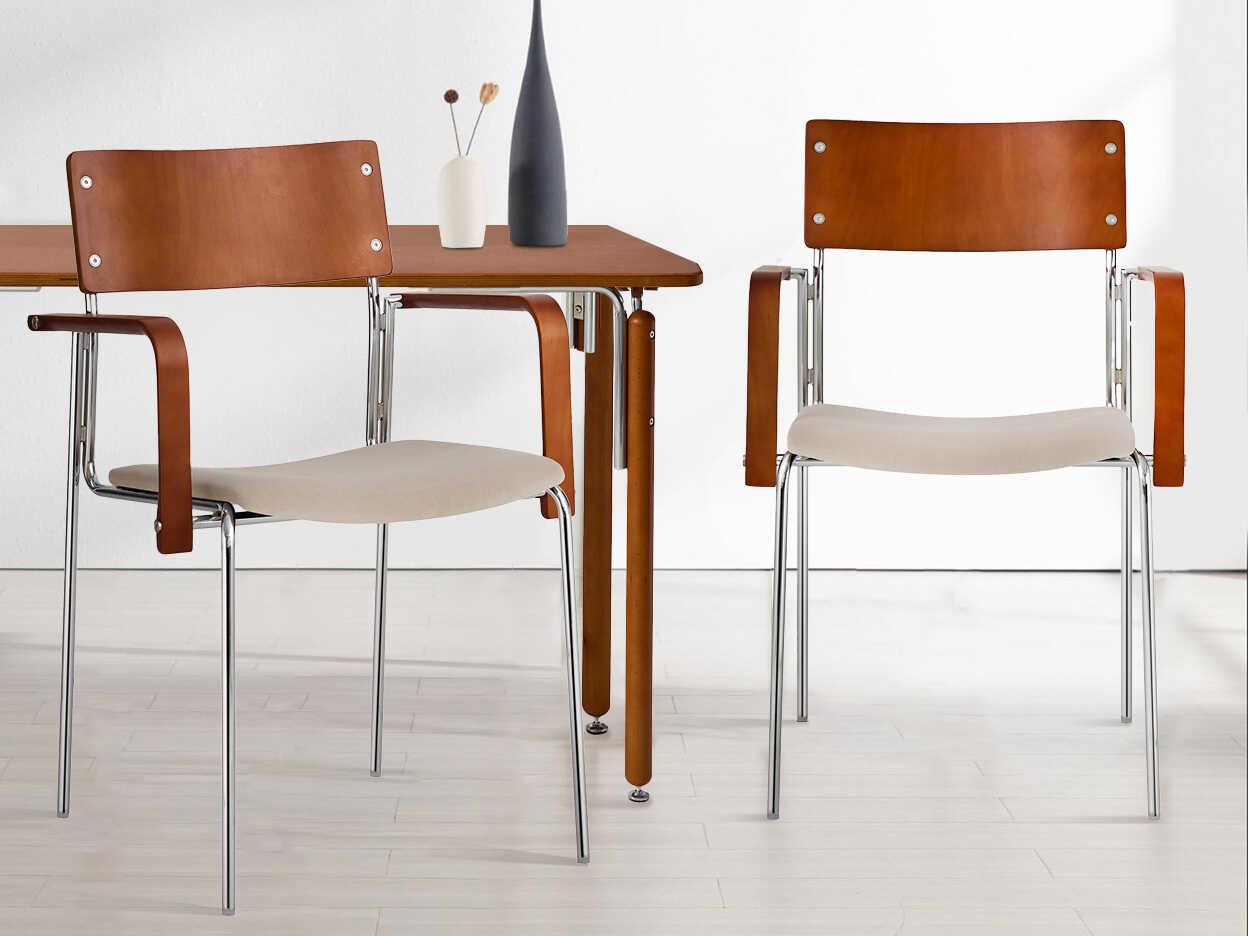 Pasargad Home Osaka Kyoto Plywood Beige Upholstered Arm Dining Chair Set of 2