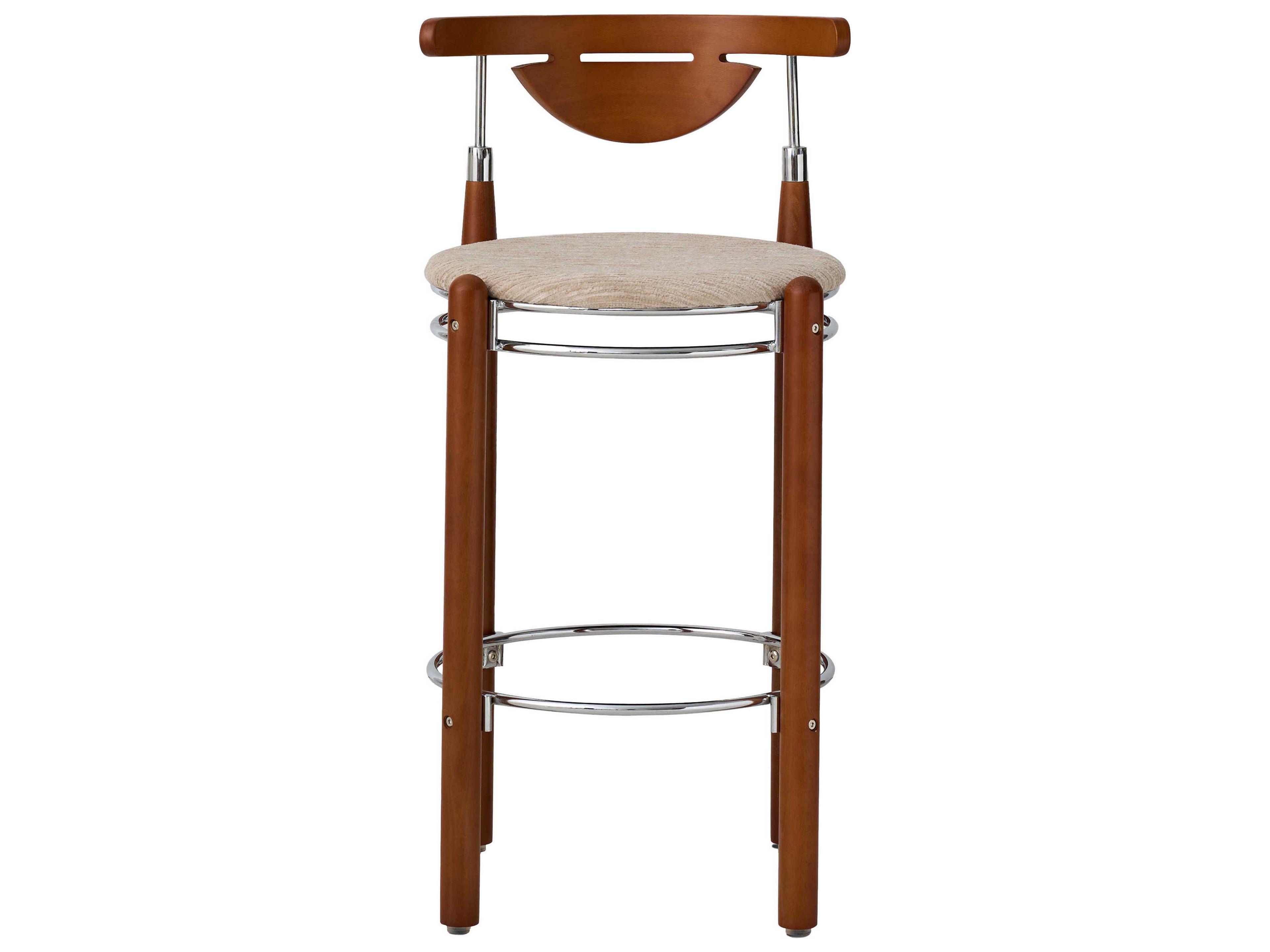 Pasargad Home Osaka Nikko Beige Upholstered Solid Wood Bar Stool Set of 2