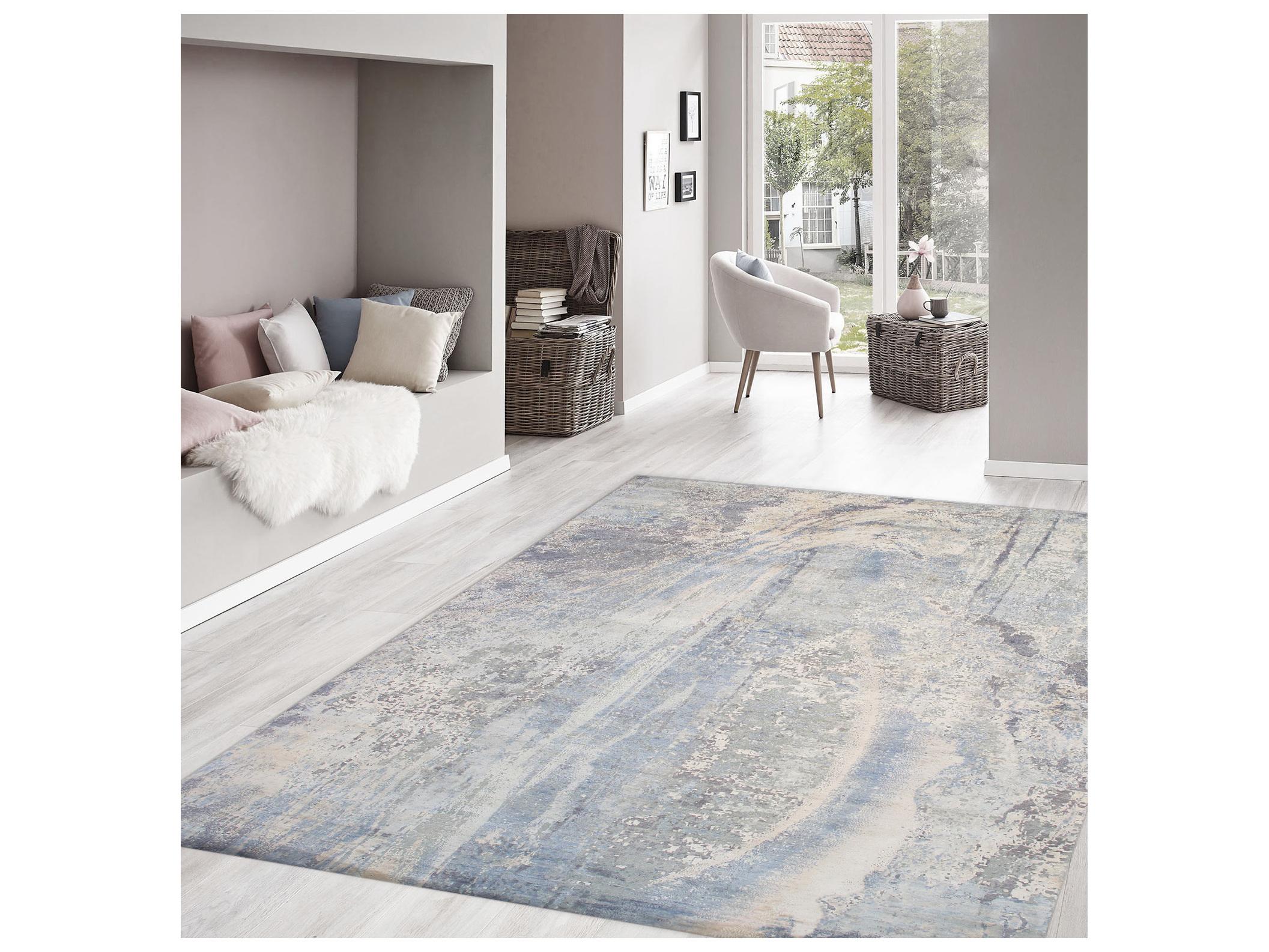Pasargad Home Modern Light Blue Abstract Area Rug