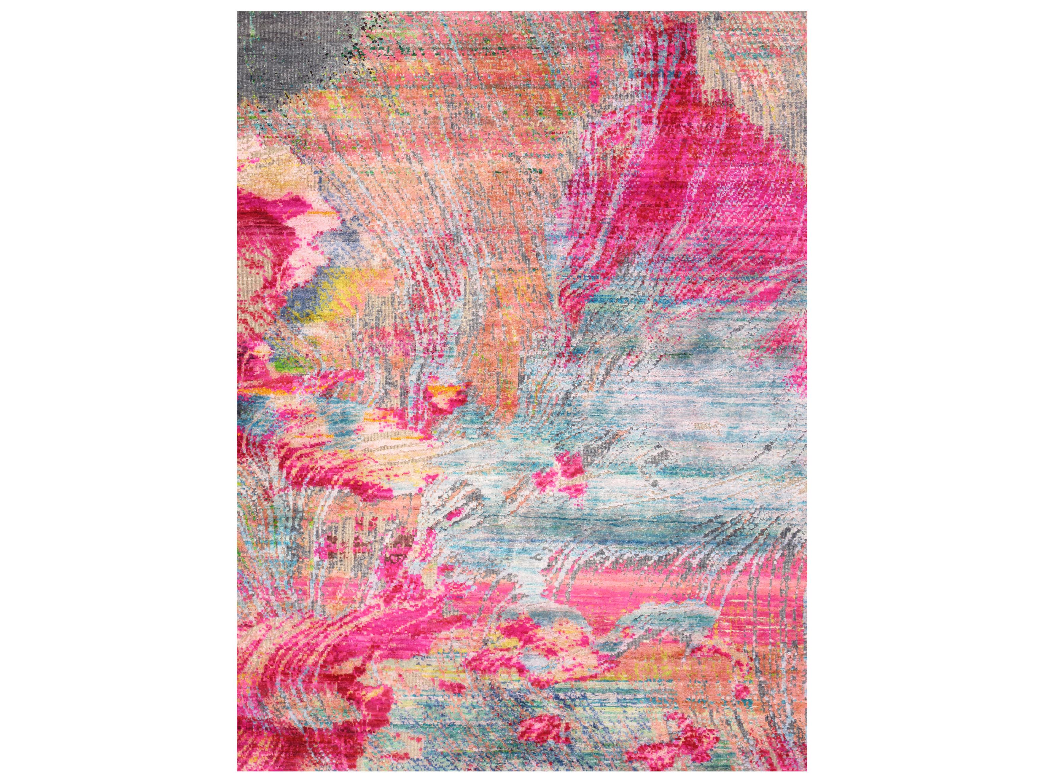Pasargad Home Modern Pink Abstract Area Rug