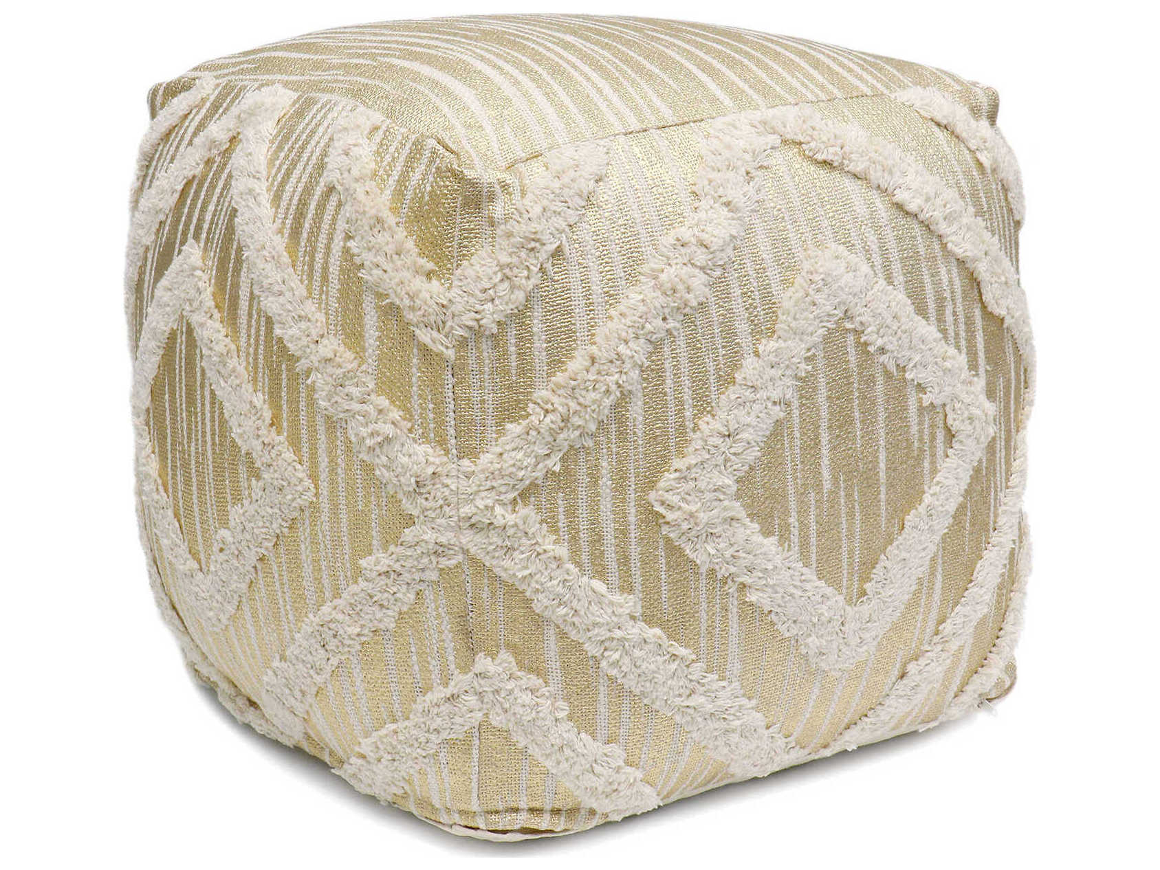 Pasargad Home Grand Canyon Ivory Gold Shaggy Pouf