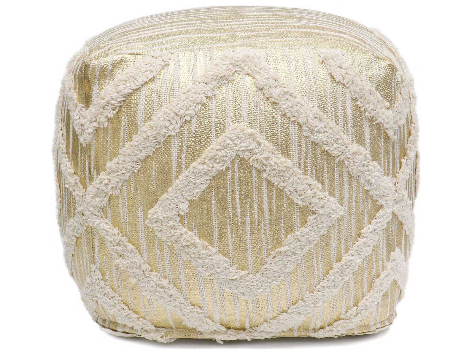Pasargad Home Grand Canyon Ivory Gold Shaggy Pouf