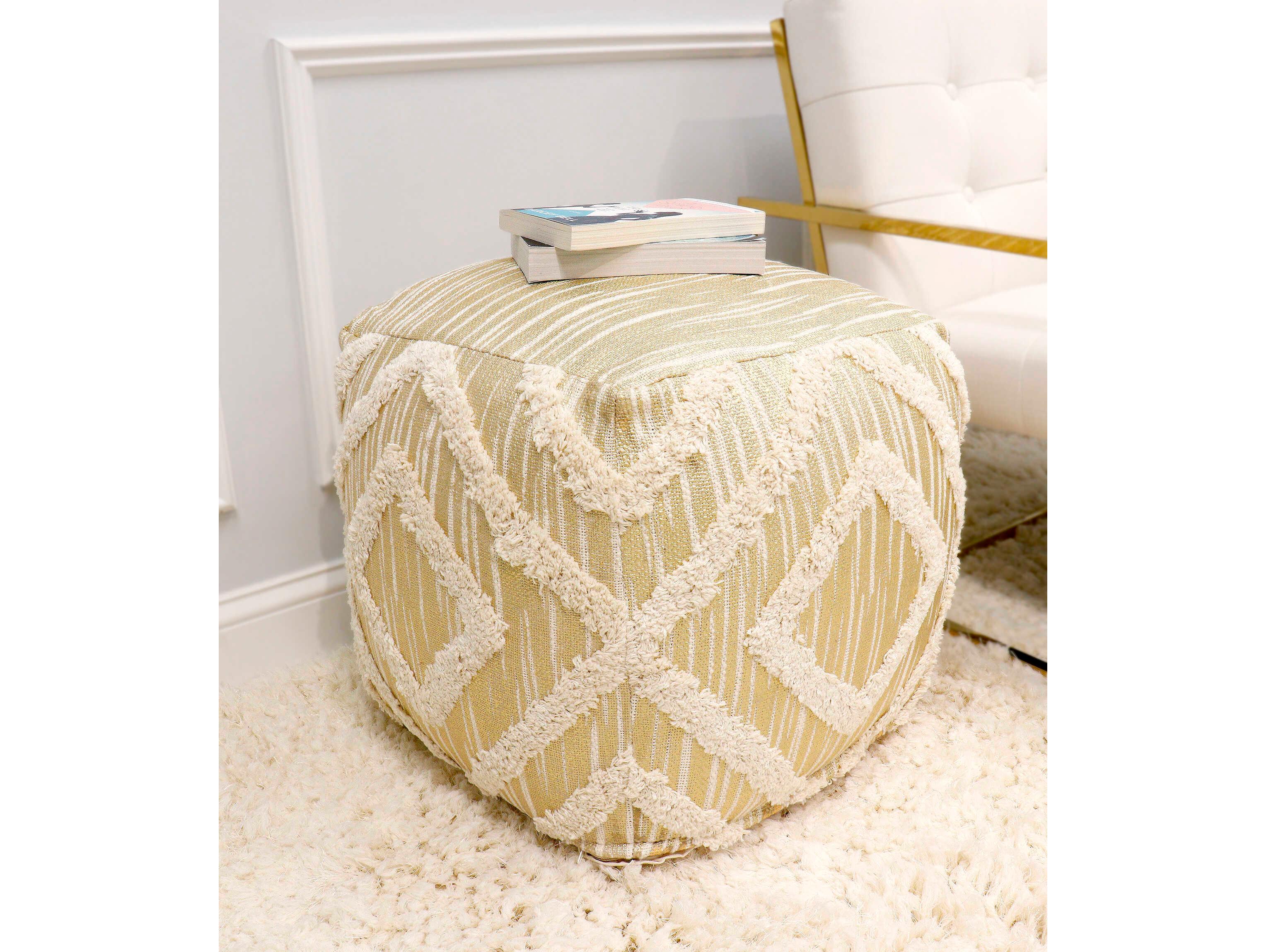 Pasargad Home Grand Canyon Ivory Gold Shaggy Pouf