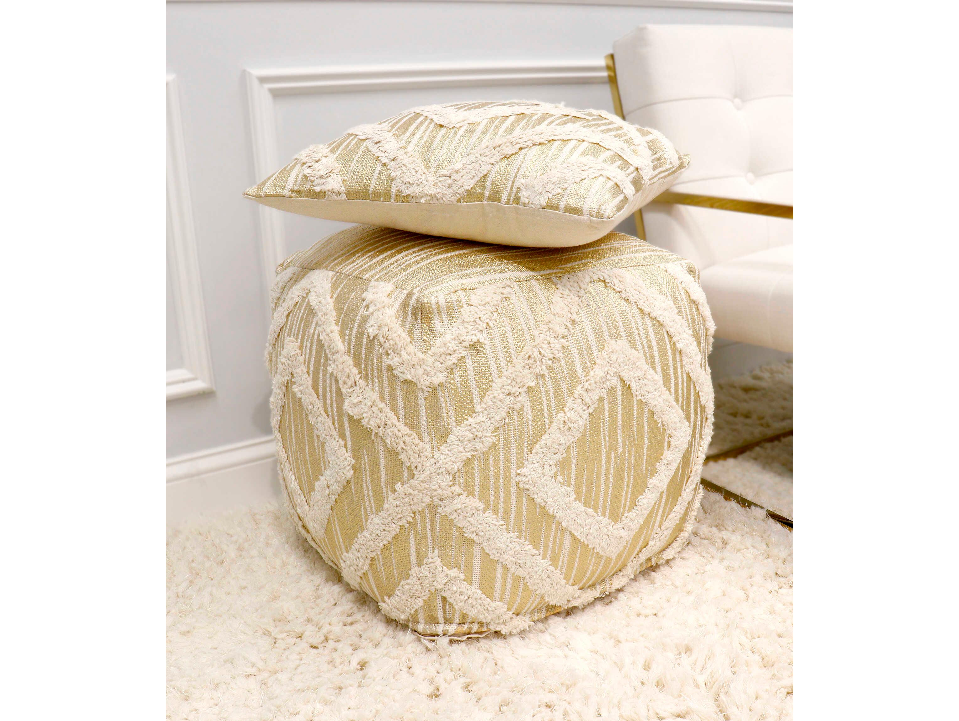 Pasargad Home Grand Canyon Ivory Gold Shaggy Pouf