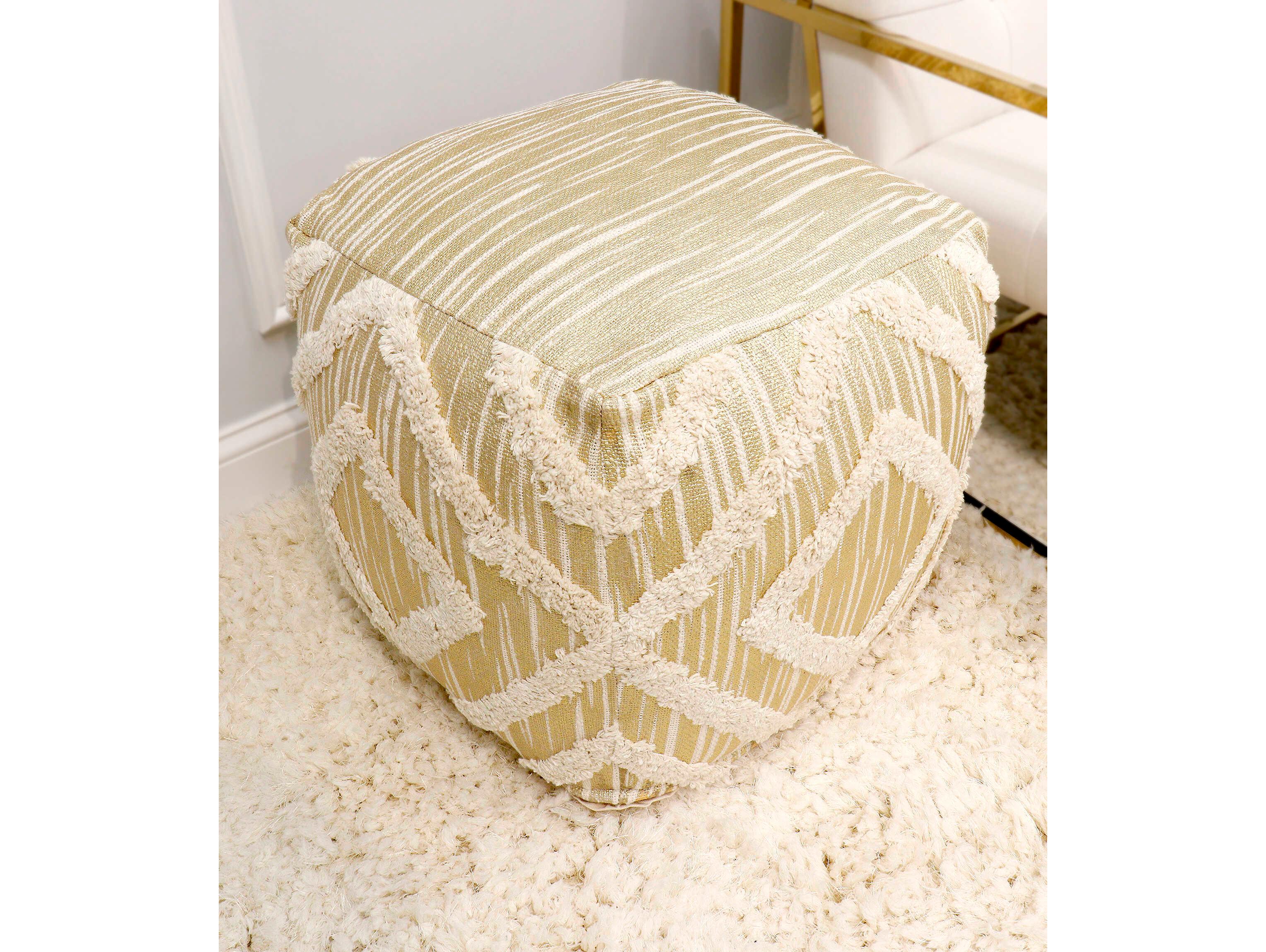 Pasargad Home Grand Canyon Ivory Gold Shaggy Pouf