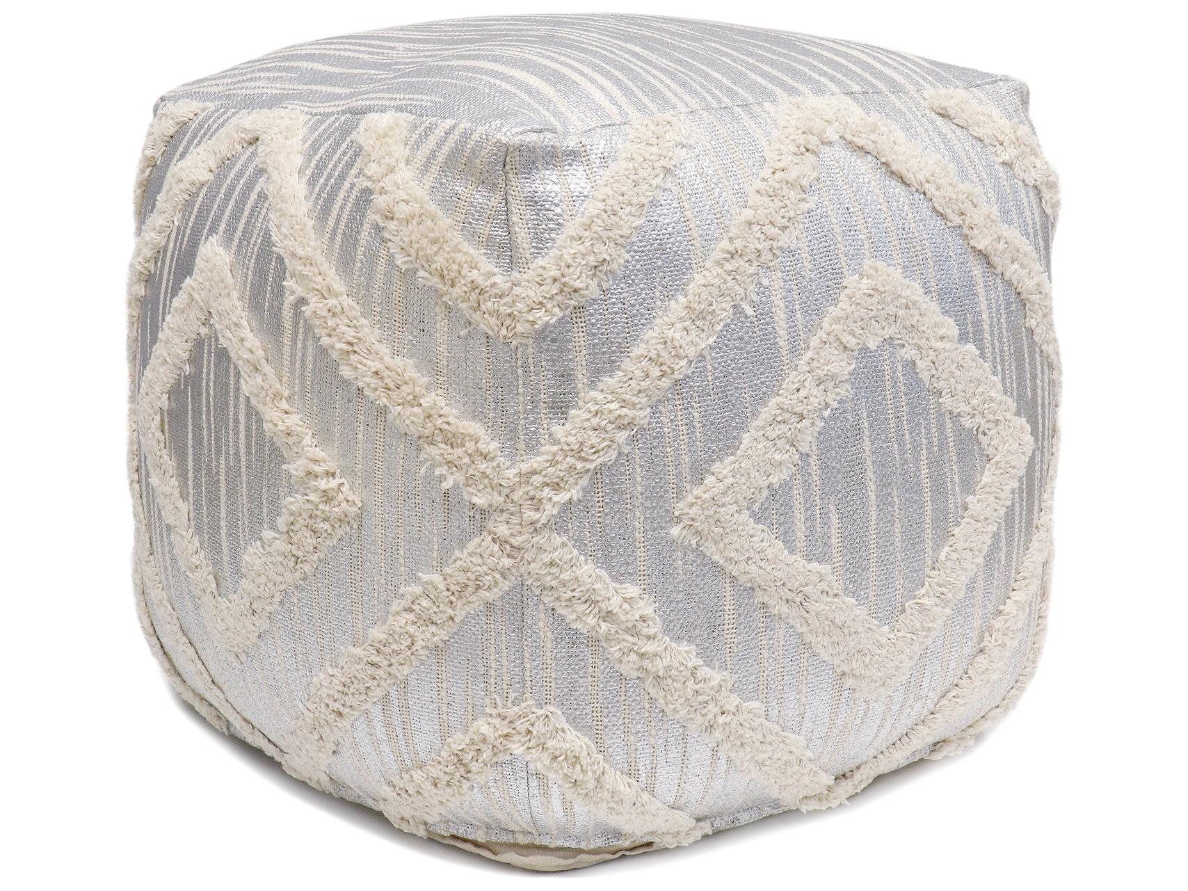 Pasargad Home Grand Canyon Ivory Silver Gray Shaggy Pouf