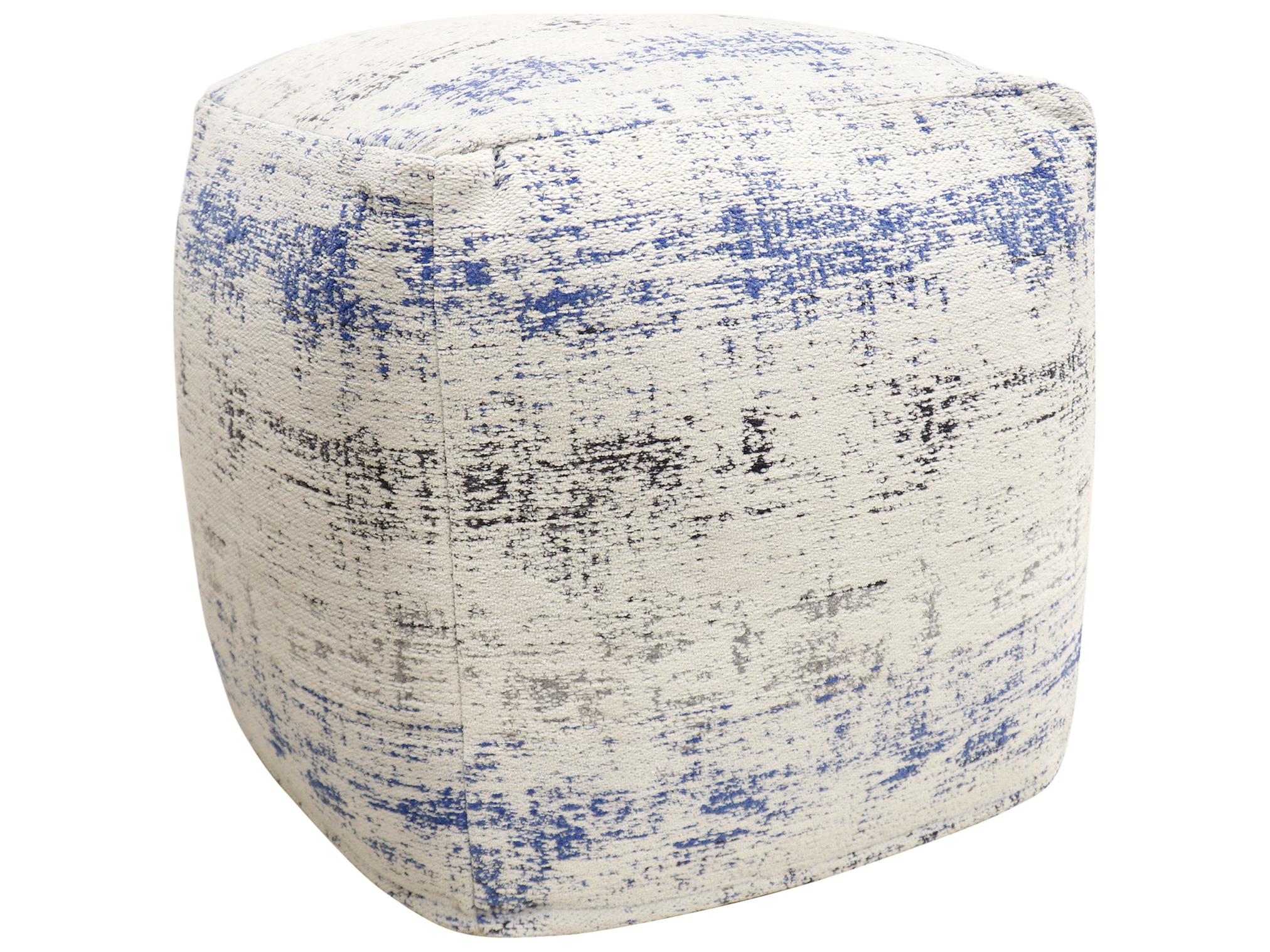Pasargad Home Grand Canyon Ivory Blue White Distressed Pouf