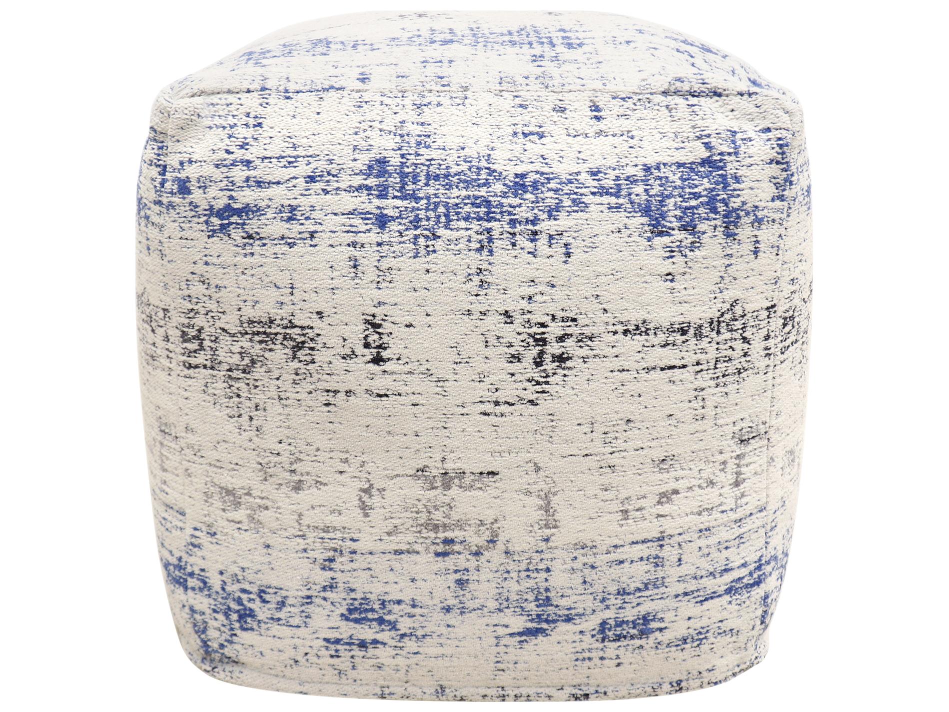 Pasargad Home Grand Canyon Ivory Blue White Distressed Pouf