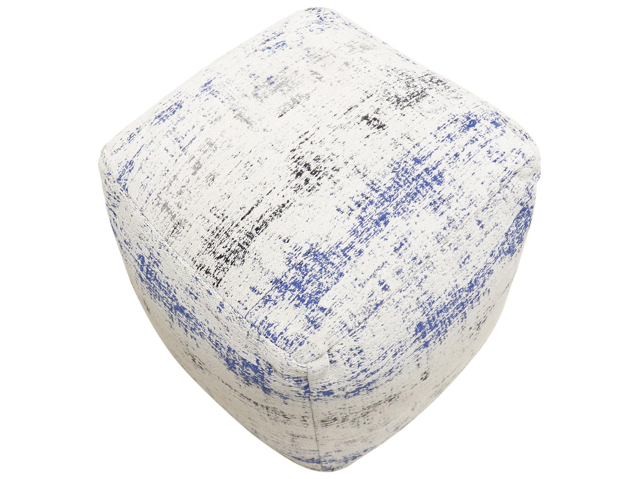 Pasargad Home Grand Canyon Ivory Blue White Distressed Pouf