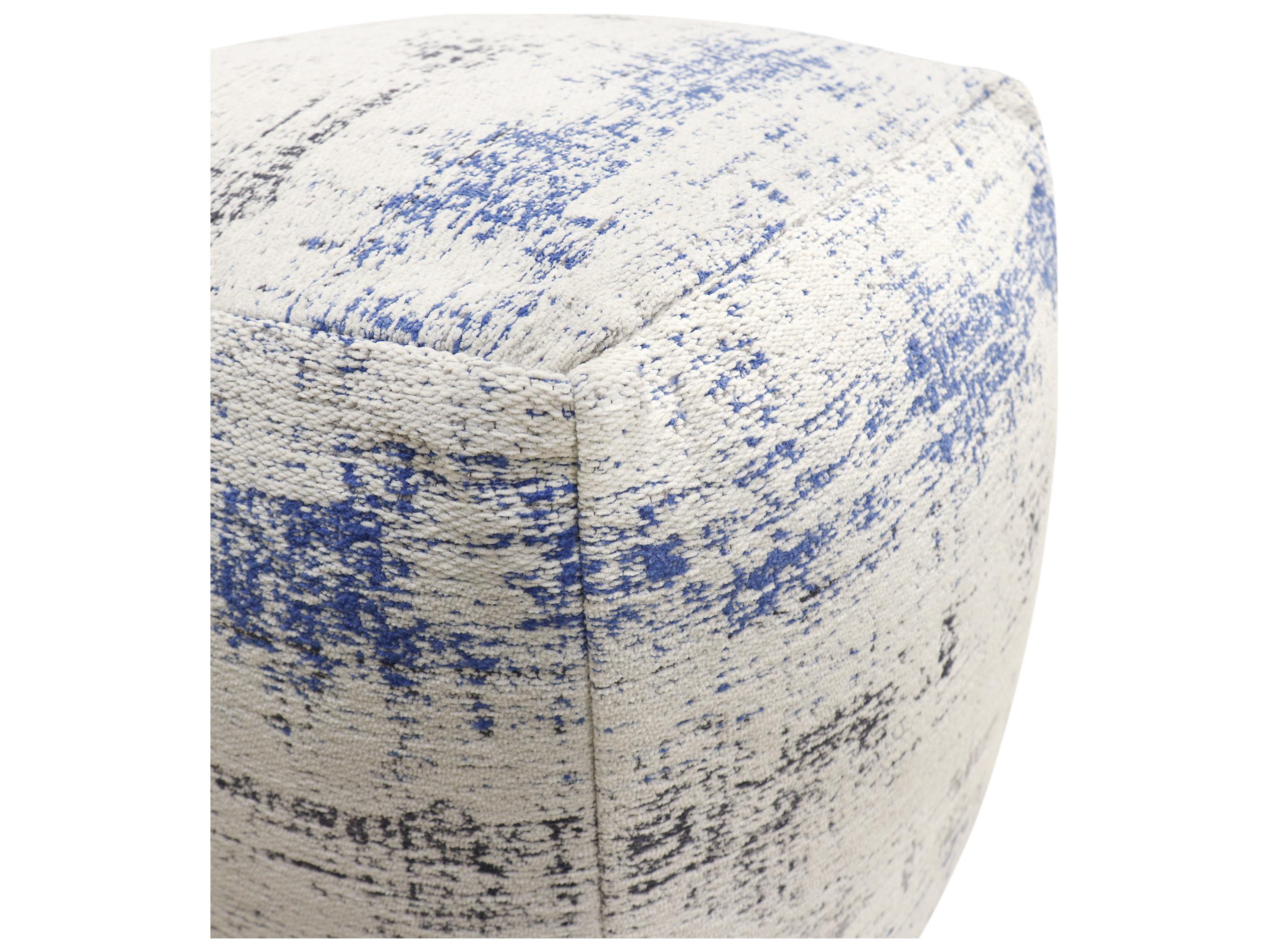 Pasargad Home Grand Canyon Ivory Blue White Distressed Pouf