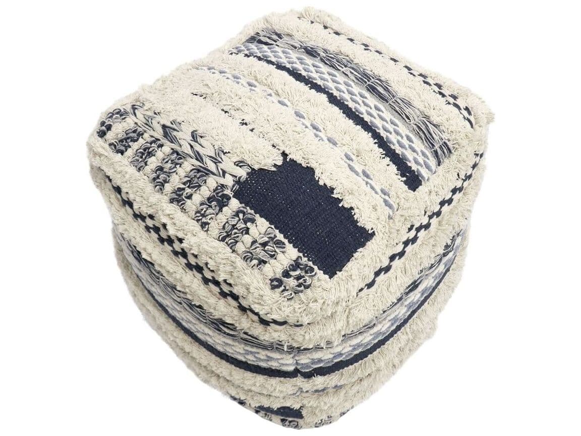 Pasargad Home Grand Canyon Navy Beige Blue Braided Pouf