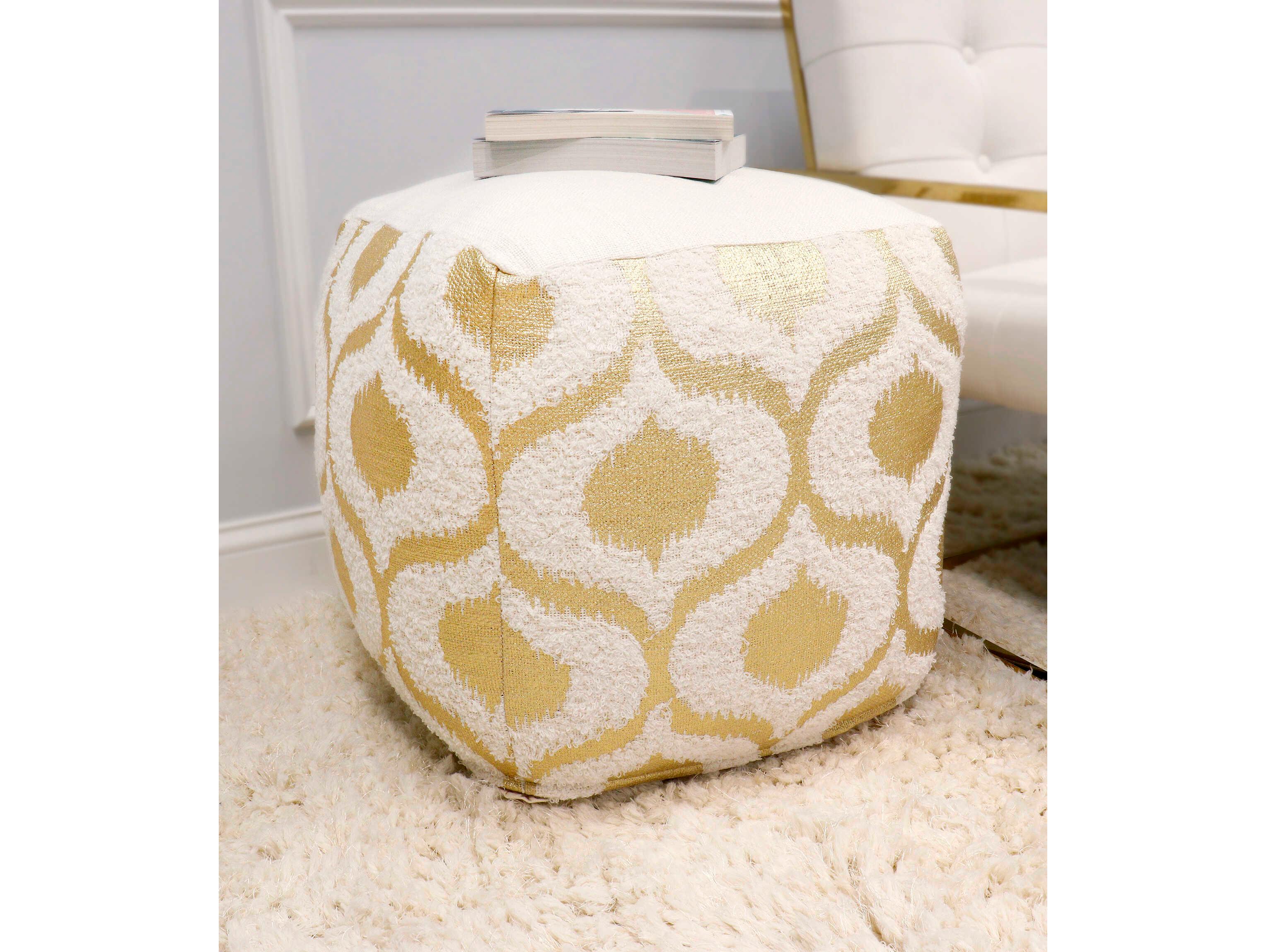 Pasargad Home Grand Canyon Ivory Gold Upholstered Pouf