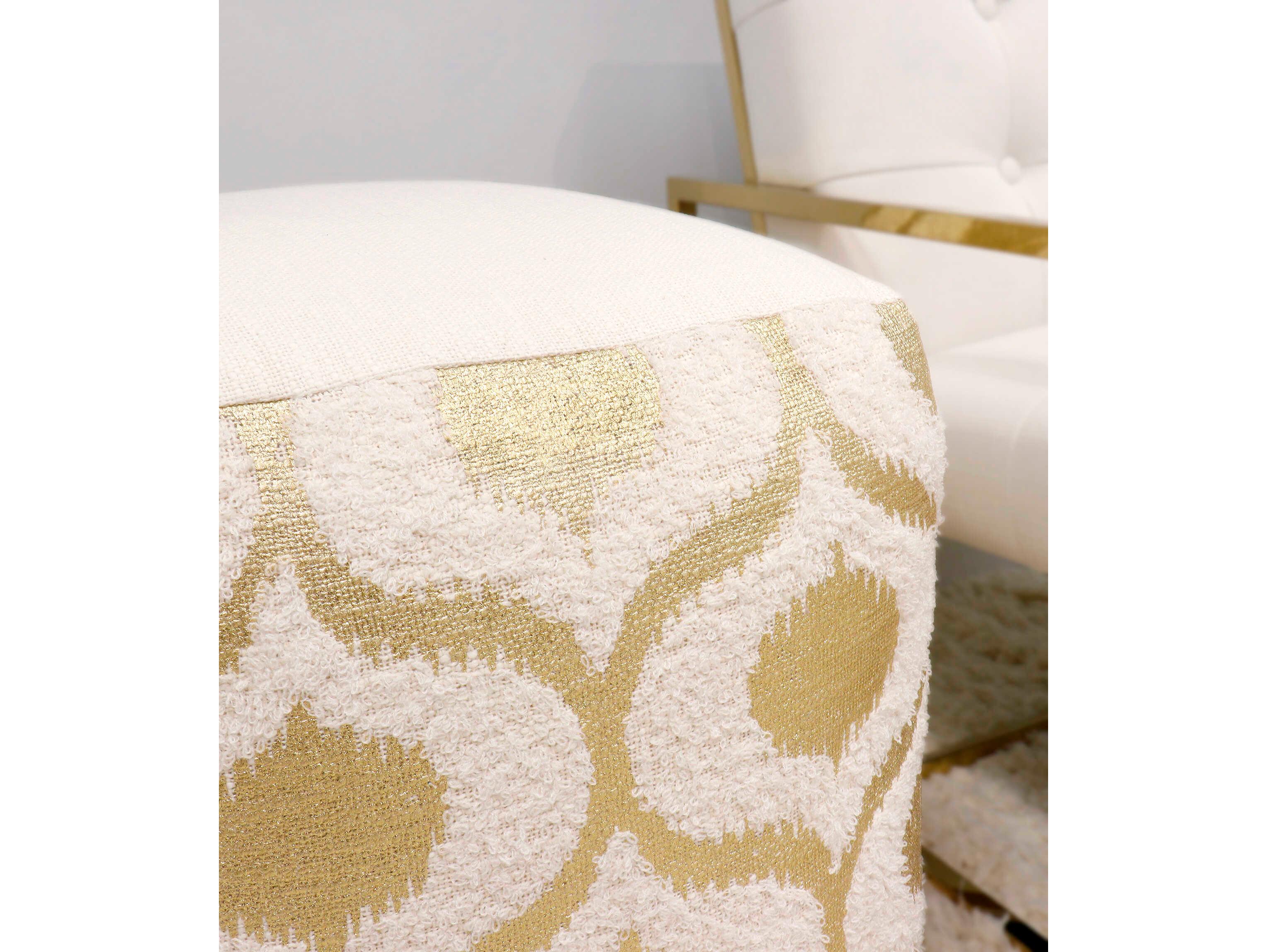 Pasargad Home Grand Canyon Ivory Gold Upholstered Pouf