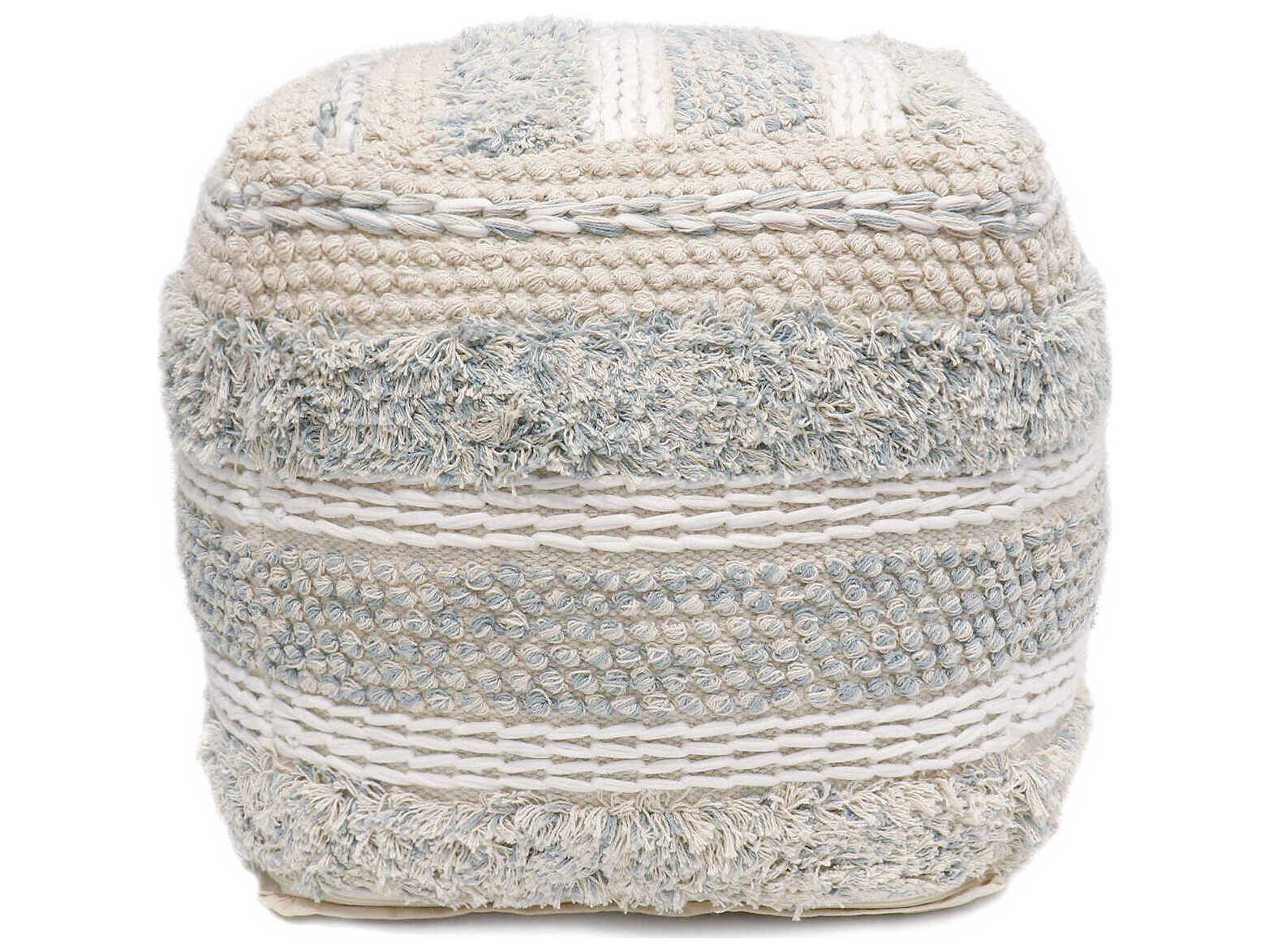 Pasargad Home Grand Canyon Beige Aqua Blue Upholstered Pouf