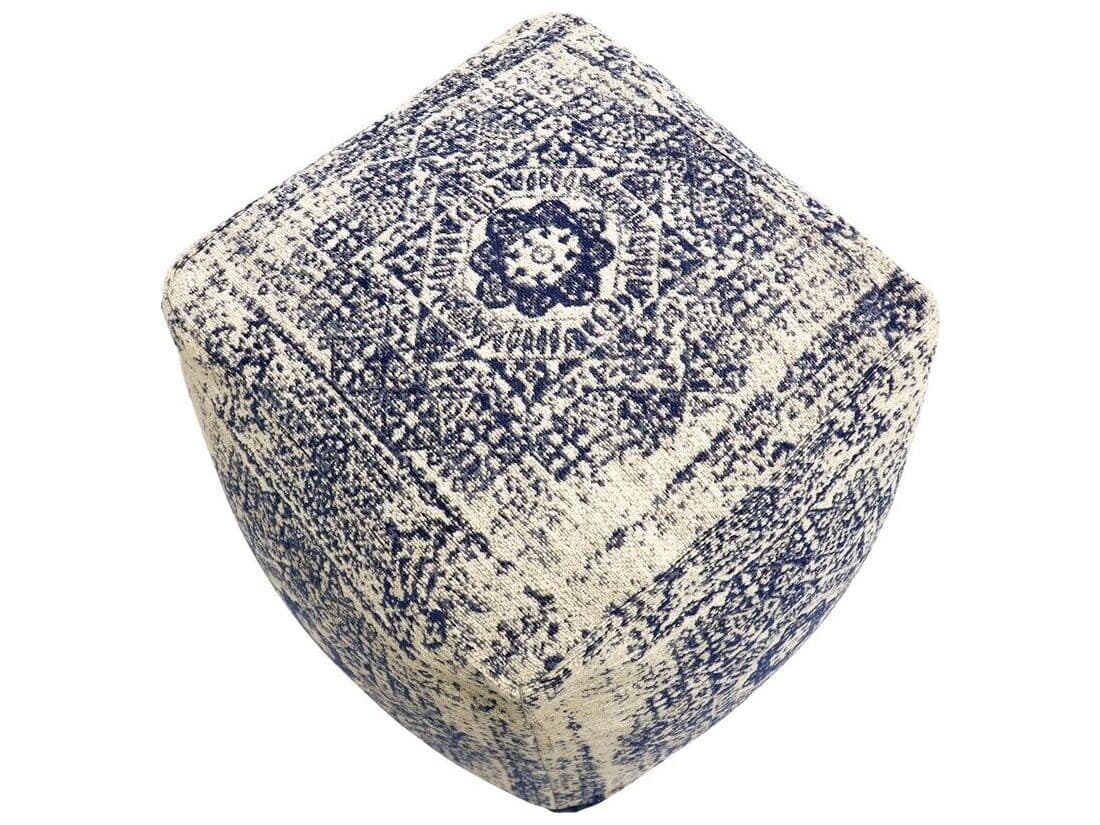 Pasargad Home Grand Canyon Navy Ivory Blue Upholstered Pouf