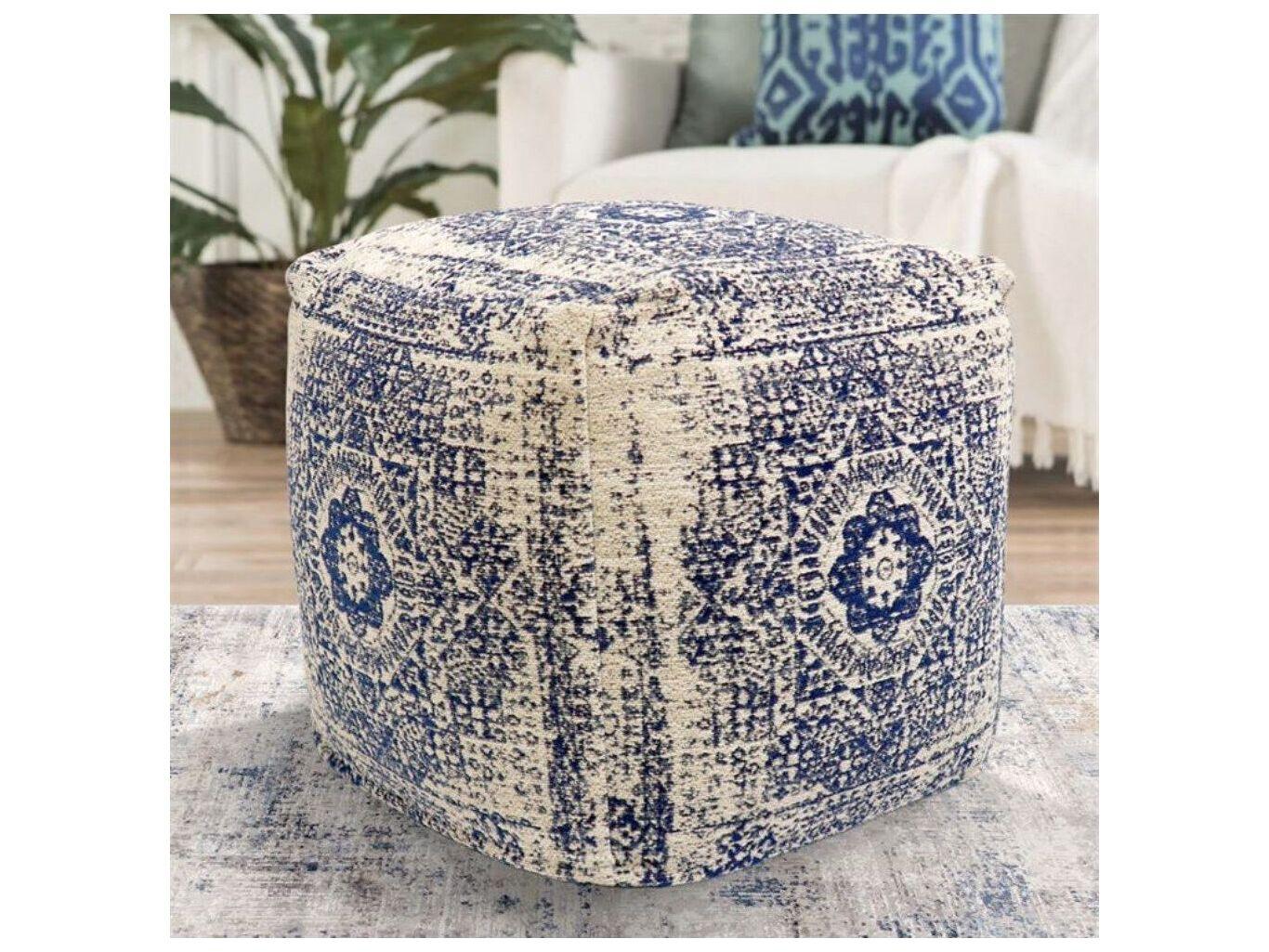 Pasargad Home Grand Canyon Navy Ivory Blue Upholstered Pouf