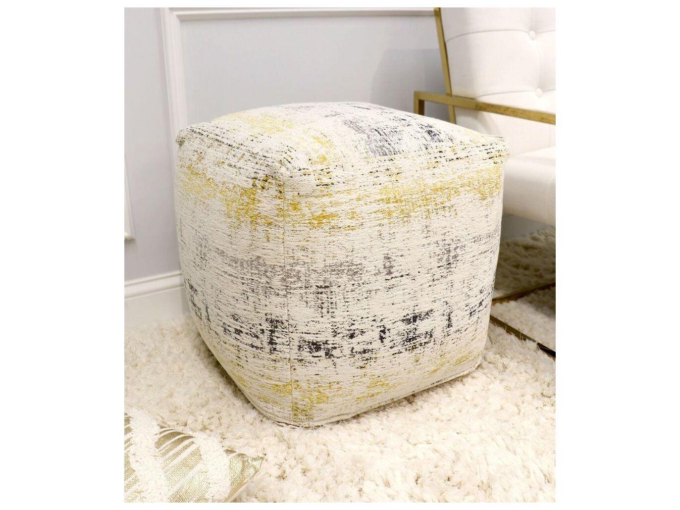 Pasargad Home Grand Canyon Ivory Gold Upholstered Pouf