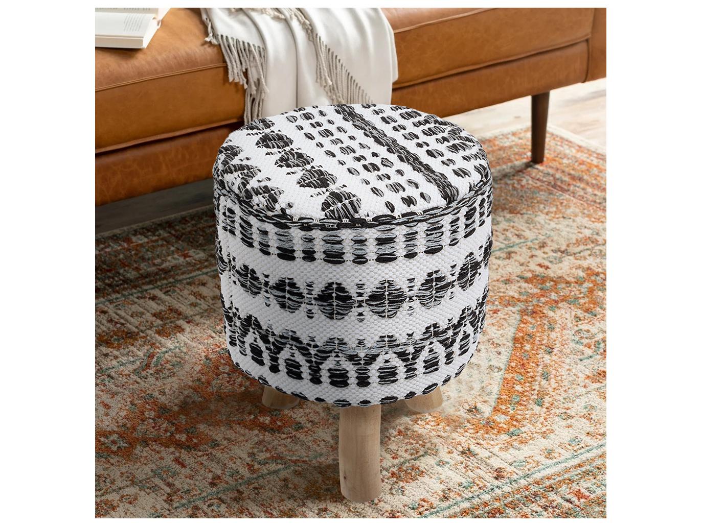 Pasargad Home Grandcanyon White Black Upholstered Accent Stool